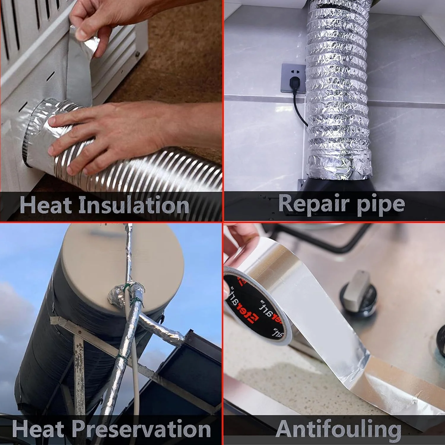 نوار فویل آلومینیومی HULPPRE - 2 اینچ در 65 فوت، نوار فلزی سنگین، نوار عایق ضد آب، برای پارگی لوله/آب بندی پنجره/سایبان RV/نشتی سقف/آب بندی قایق/تعمیرات AC نوار فویل آلومینیومی HULPPRE - 2 اینچ در 65 فوت، نوار فلزی سنگین، نوار عایق ضد آب، برای پارگی لوله/آب بندی پنجره/سایبان RV/نشتی سقف/آب بندی قایق/تعمیرات AC