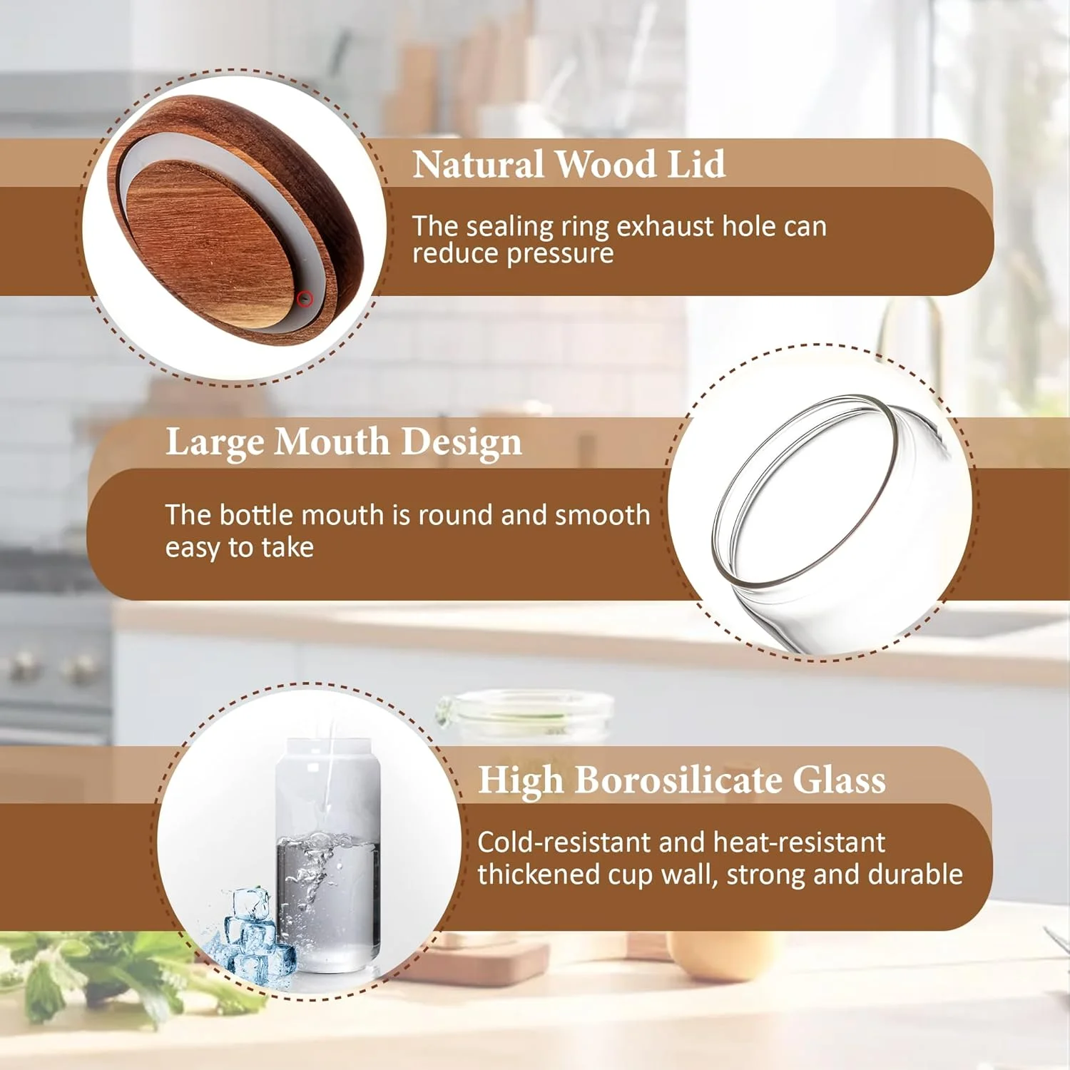 ظرف نگهدارنده شیشه ای شفاف و زیبای مولادری 300 میلی لیتر با درب چوبی هواگیر و قابل چیدن، شیشه تزئینی کوچک مدرن برای قهوه، ادویه، آب نبات، نمک، کلوچه، چاشنی، فلفل، شکر