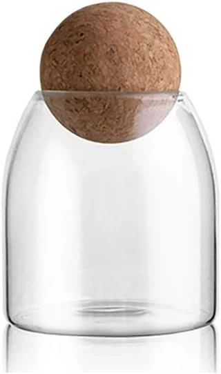 ظرف شیشه ای ذخیره سازی 550 میلی لیتری MOLFUJ با چوب پنبه توپی، بطری/ظرف تزئینی زیبا با درب چوبی محکم برای مواد غذایی، قهوه، آب نبات، نگهداری پنبه و گوش پاک کن در حمام