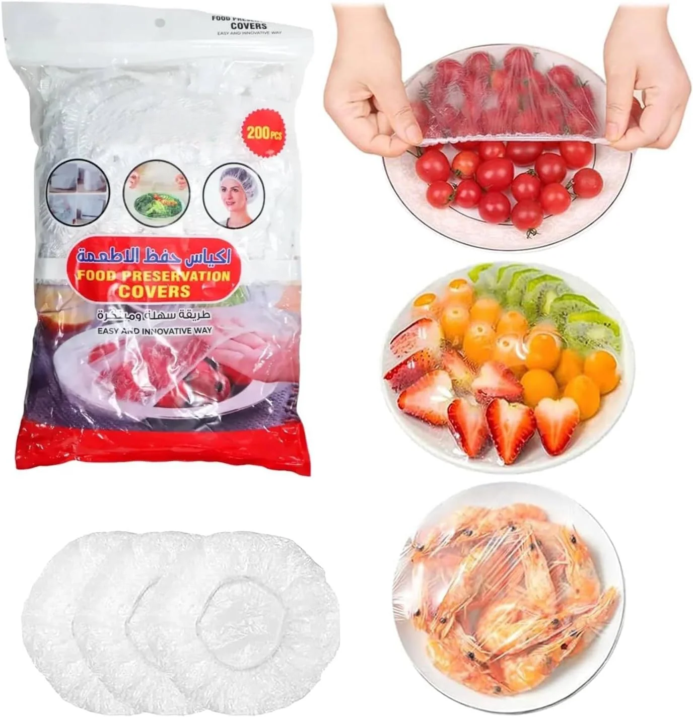 200 عدد کاورهای نگهداری تازه مومنت، کاورهای الاستیک نگهداری مواد غذایی، کاورهای بشقاب و کاسه، کاورهای پلاستیکی شفاف کشسان قابل استفاده مجدد برای کاسه‌ها، کیسه‌های نگهداری بنددار برای پیک نیک خانوادگی در فضای باز، درب پوش