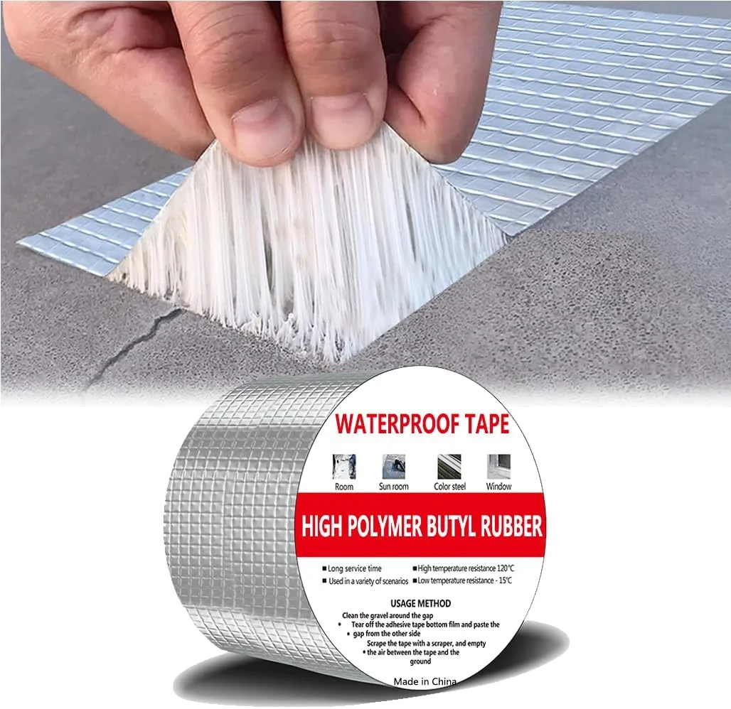 نوار چسب ضد آب Goodern، نوار بوتیل فویل آلومینیومی، نوار آب بندی خود چسب ضخیم شده برای تعمیر RV، آب بندی پنجره، آب بندی قایق و لوله، ترمیم نشتی سقف، نشتی اتصالات، نقره ای - 500×5 سانتی متر