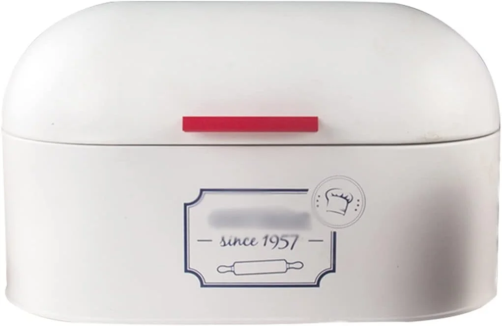 ظرف نان برای انبار، نوردیک مینیمالیستی، رومیزی، جعبه نان فلزی، جعبه نگهداری تنقلات با درب گرد سه بعدی، تزئین میز (رنگ: سفید، اندازه: 34 * 18 * 19.5 سانتی متر)