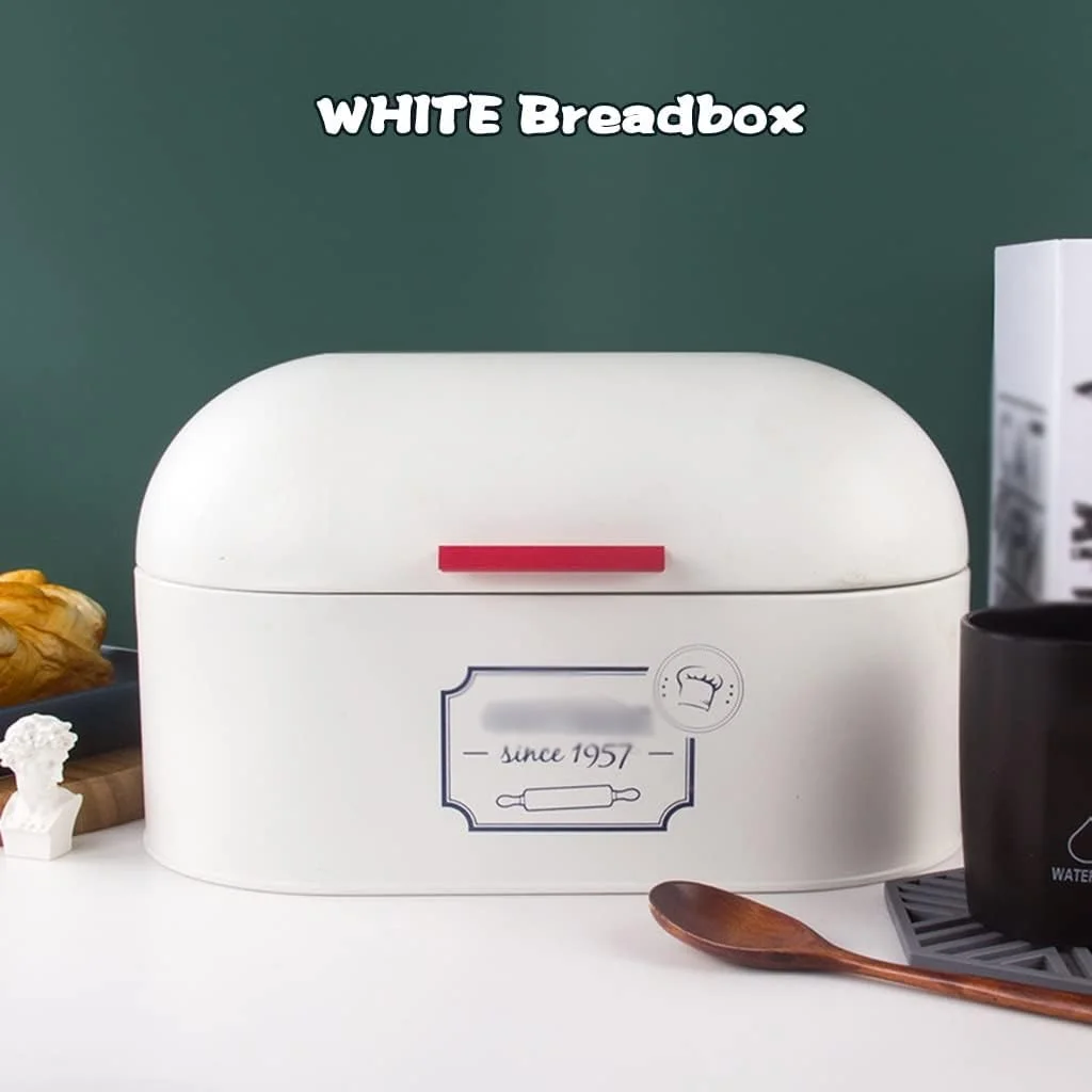 ظرف نان برای انبار، نوردیک مینیمالیستی، رومیزی، جعبه نان فلزی، جعبه نگهداری تنقلات با درب گرد سه بعدی، تزئین میز (رنگ: سفید، اندازه: 34 * 18 * 19.5 سانتی متر)
