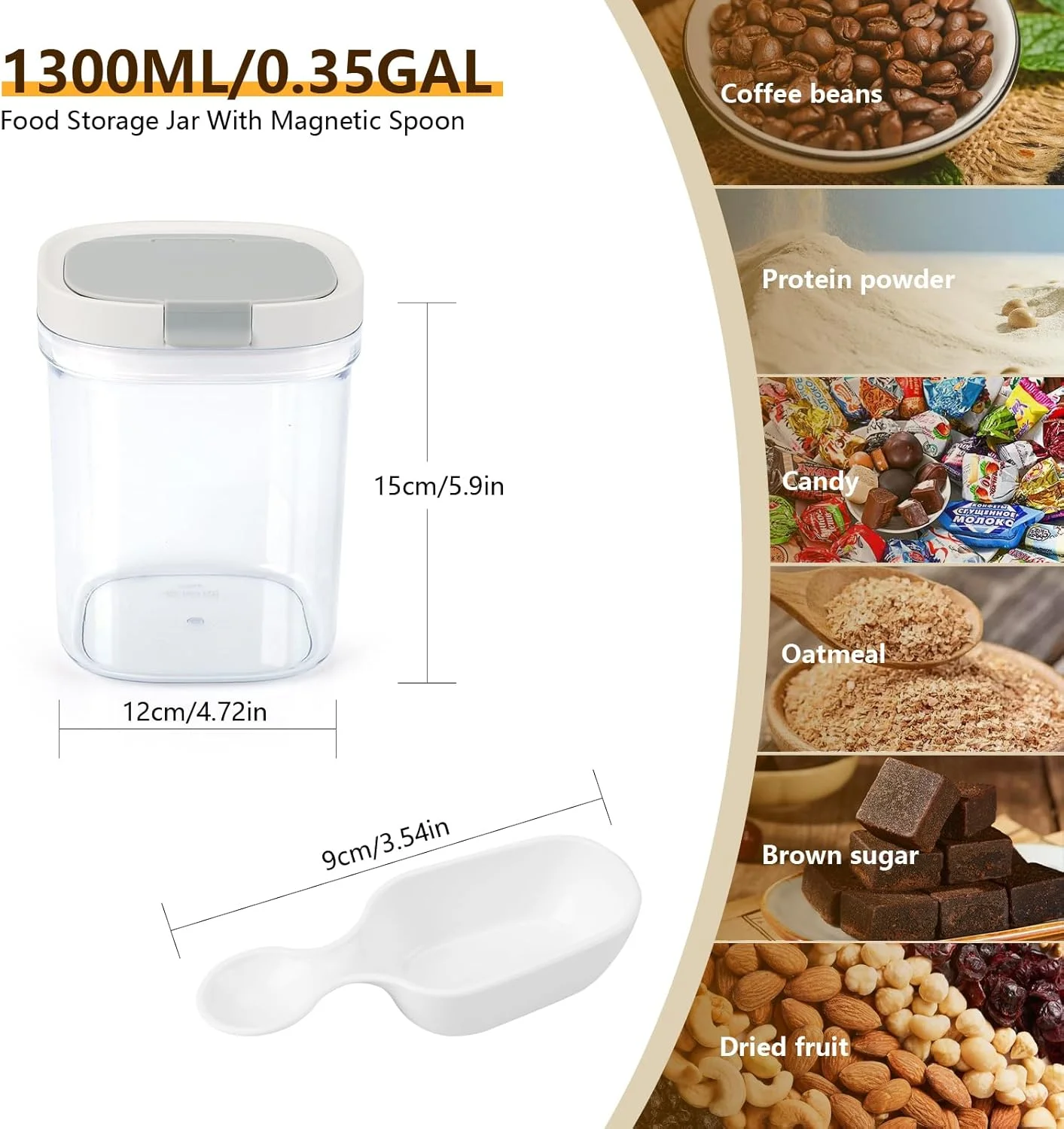 ظرف نگهداری آرد و شکر Miootly، ظرف قهوه درب دار 1.3 لیتری با قاشق مغناطیسی، ظروف سفید سازماندهی آشپزخانه برای نگهداری دانه های قهوه، آرد، شکر