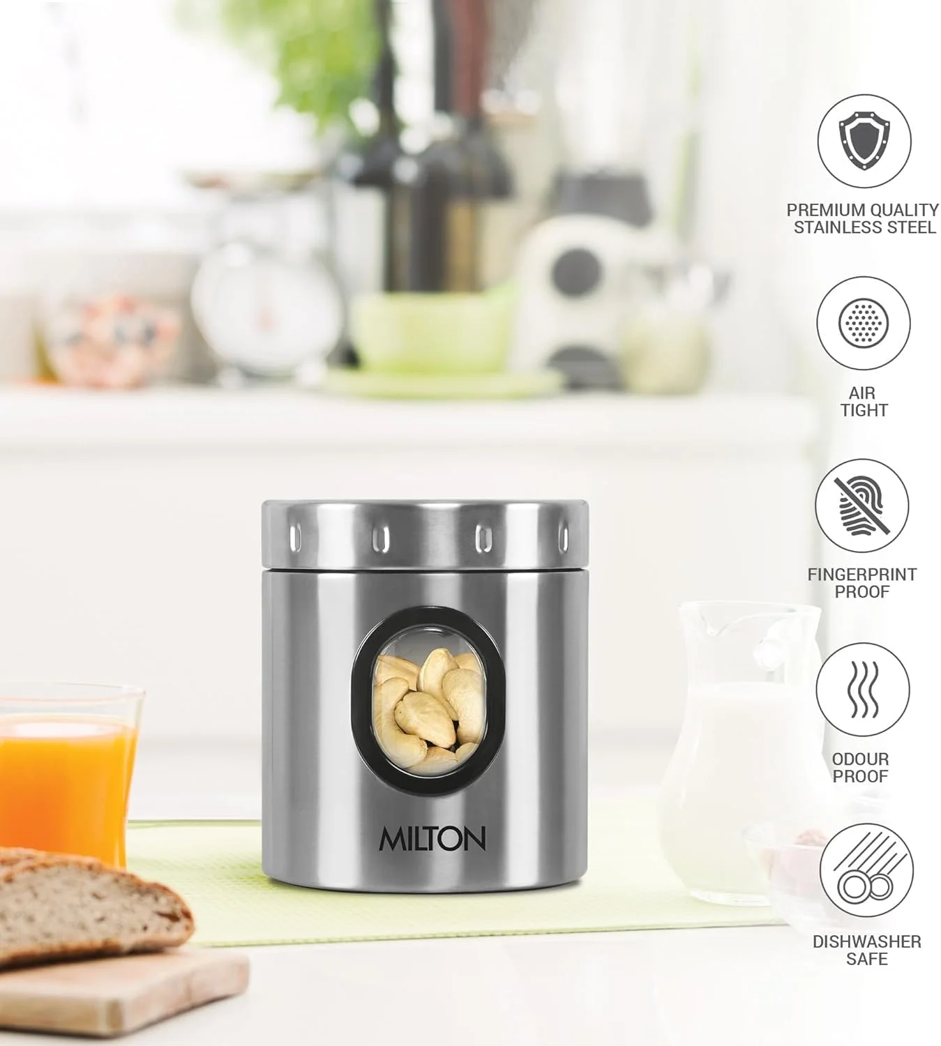 ظرف نگهداری استیل MILTON مدل Crispy 550، ظرفیت 550 میلی لیتر، نقره ای | سبک وزن | ضد بو | قابل شستشو در ماشین ظرفشویی | دارای درب محکم | تک جداره | تمیز کردن آسان | ظرف آشپزخانه