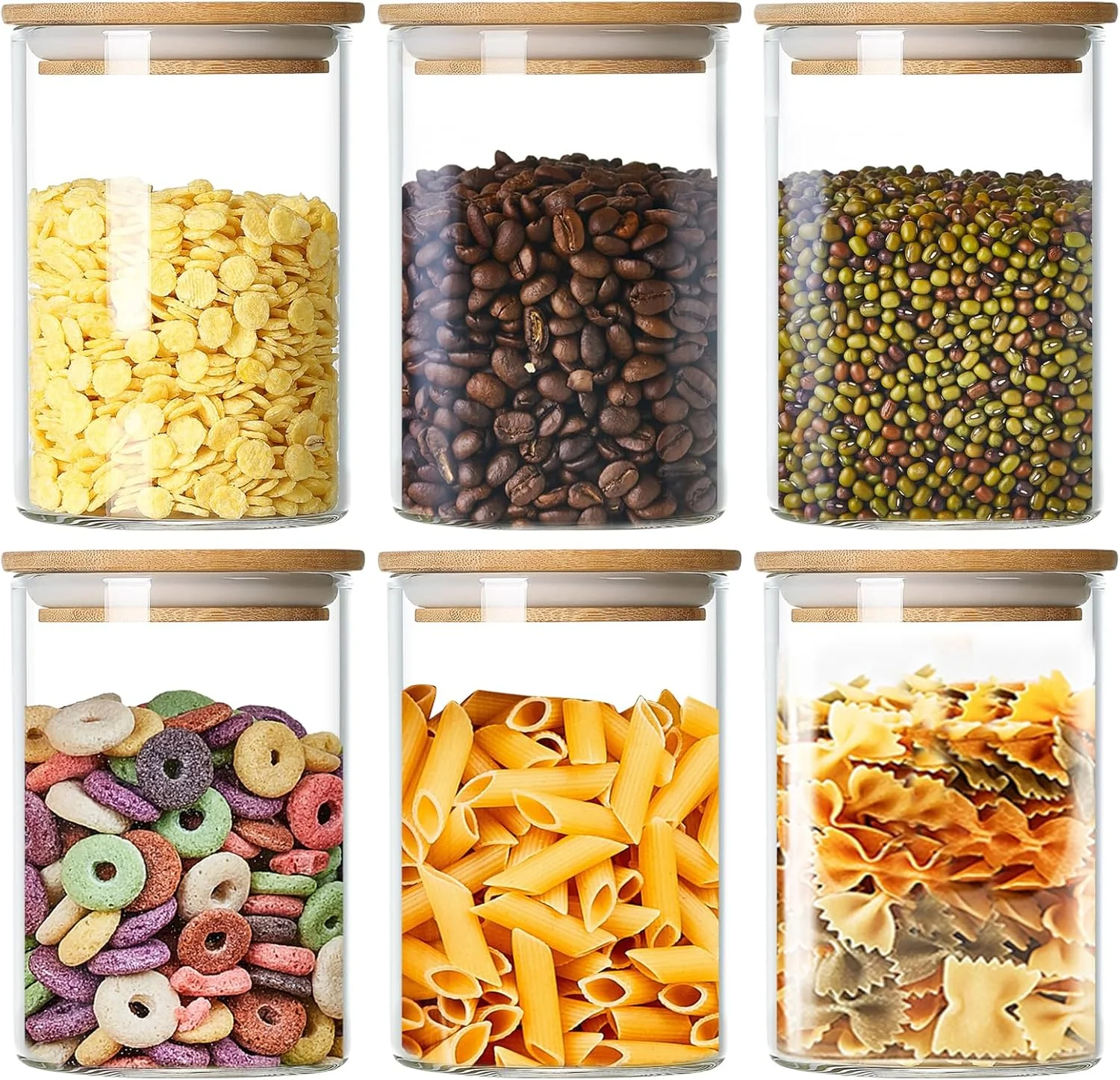 ظروف شیشه ای ذخیره سازی مواد غذایی MESNEY، بسته 6 عددی، 1000 میلی لیتری، با درب بامبو - ظروف استوانه ای درب دار برای آشپزخانه و انبار - ظروف شیشه ای شفاف سازگار با محیط زیست برای مواد غذایی خشک، پاستا، قهوه، تنقلات ظروف شیشه ای ذخیره سازی مواد غذایی MESNEY، بسته 6 عددی، 1000 میلی لیتری، با درب بامبو - ظروف استوانه ای درب دار برای آشپزخانه و انبار - ظروف شیشه ای شفاف سازگار با محیط زیست برای مواد غذایی خشک، پاستا، قهوه، تنقلات