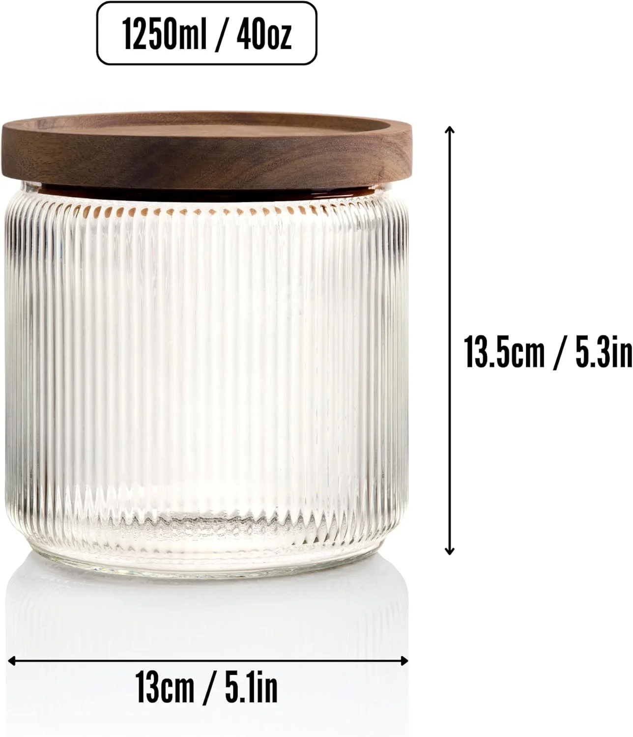 Mason & Fable Ribbed Glass Jar, Stackable & Airtight Wooden Lid- Storage Canister for Cereal, Pasta, Rice/Flour - High End Look for Kitchen, Pantry, Bar Organization - 40oz, Set of 2 Mason & Fable Ribbed Glass Jar, Stackable & Airtight Wooden Lid- Storage Canister for Cereal, Pasta, Rice/Flour - High End Look for Kitchen, Pantry, Bar Organization - 40oz, Set of 2
