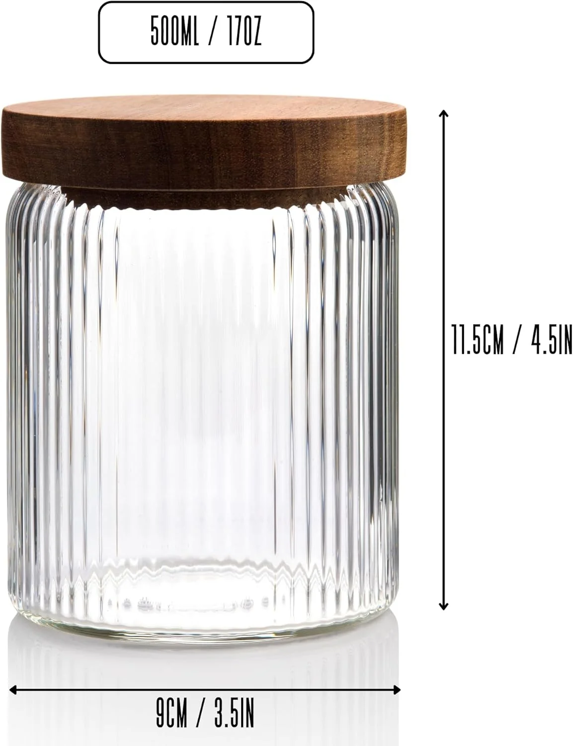 ست 3 تایی شیشه های آجدار Mason & Fable با درب چوبی - 500 میلی لیتر | ظروف نگهداری شیشه ای شیاردار درب دار برای غذا، پاستا، قهوه، آب نبات، تشویقی سگ، تنقلات | ظروف شیشه ای برای خانه و آشپزخانه