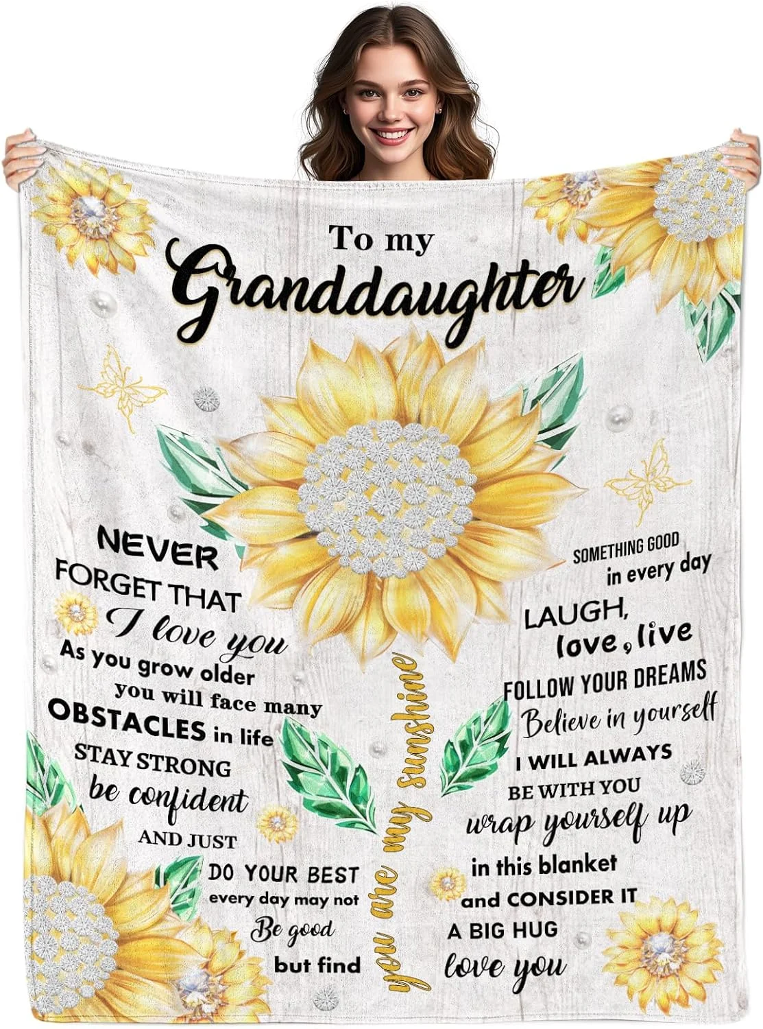 هدیه نوه از طرف مادربزرگ و پدربزرگ، هدیه تولد مبارک برای نوه ها، هدیه فارغ التحصیلی برای نوه، پتوی "به نوه های من" با طرح آفتابگردان، سایز 60 در 80 اینچ