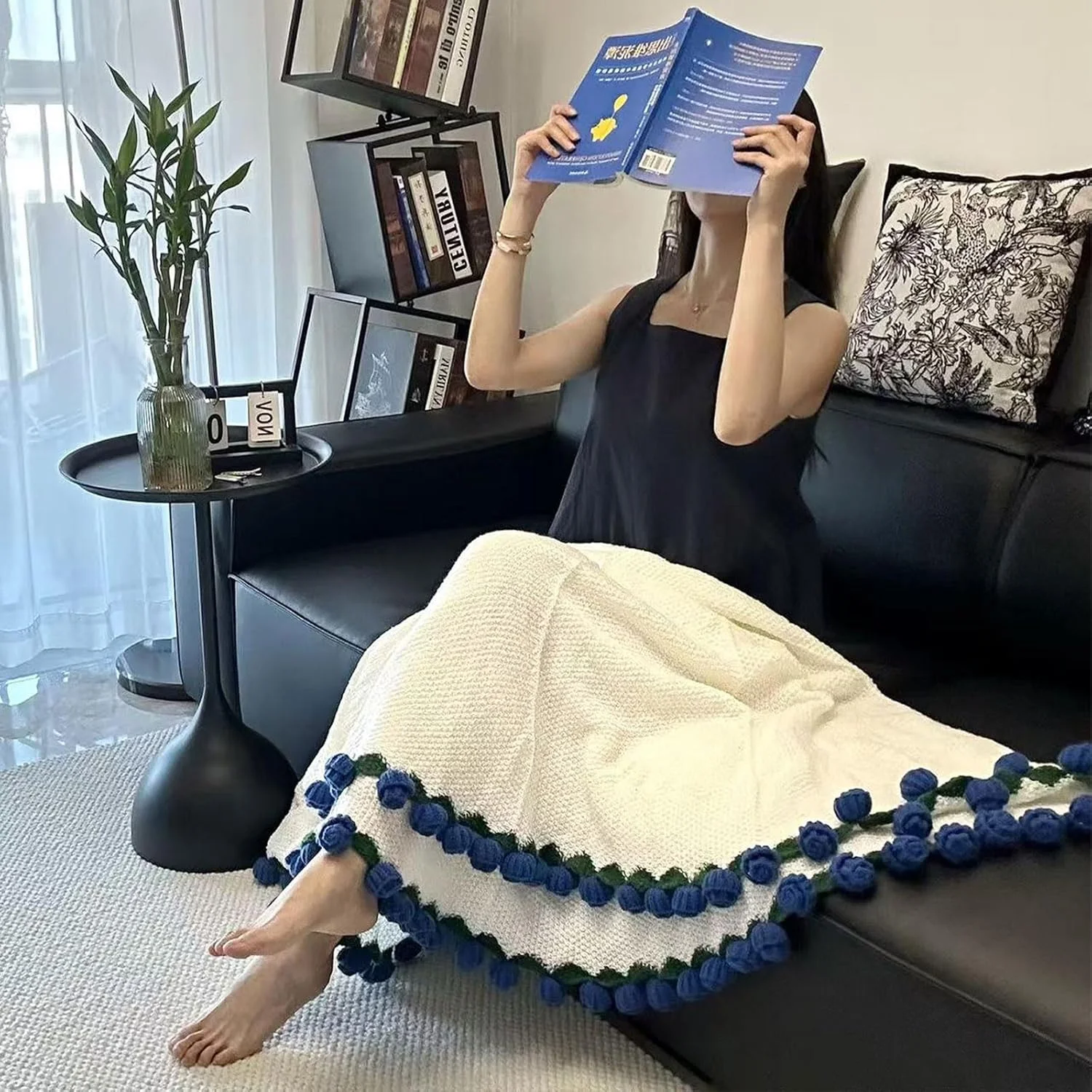 پتو گل رز بافتنی، پتو دسته گل بافتنی دستبافت، پتوهای بافتنی نرم بافته شده هدیه برای روز مادر، تولد، دکوراسیون منزل