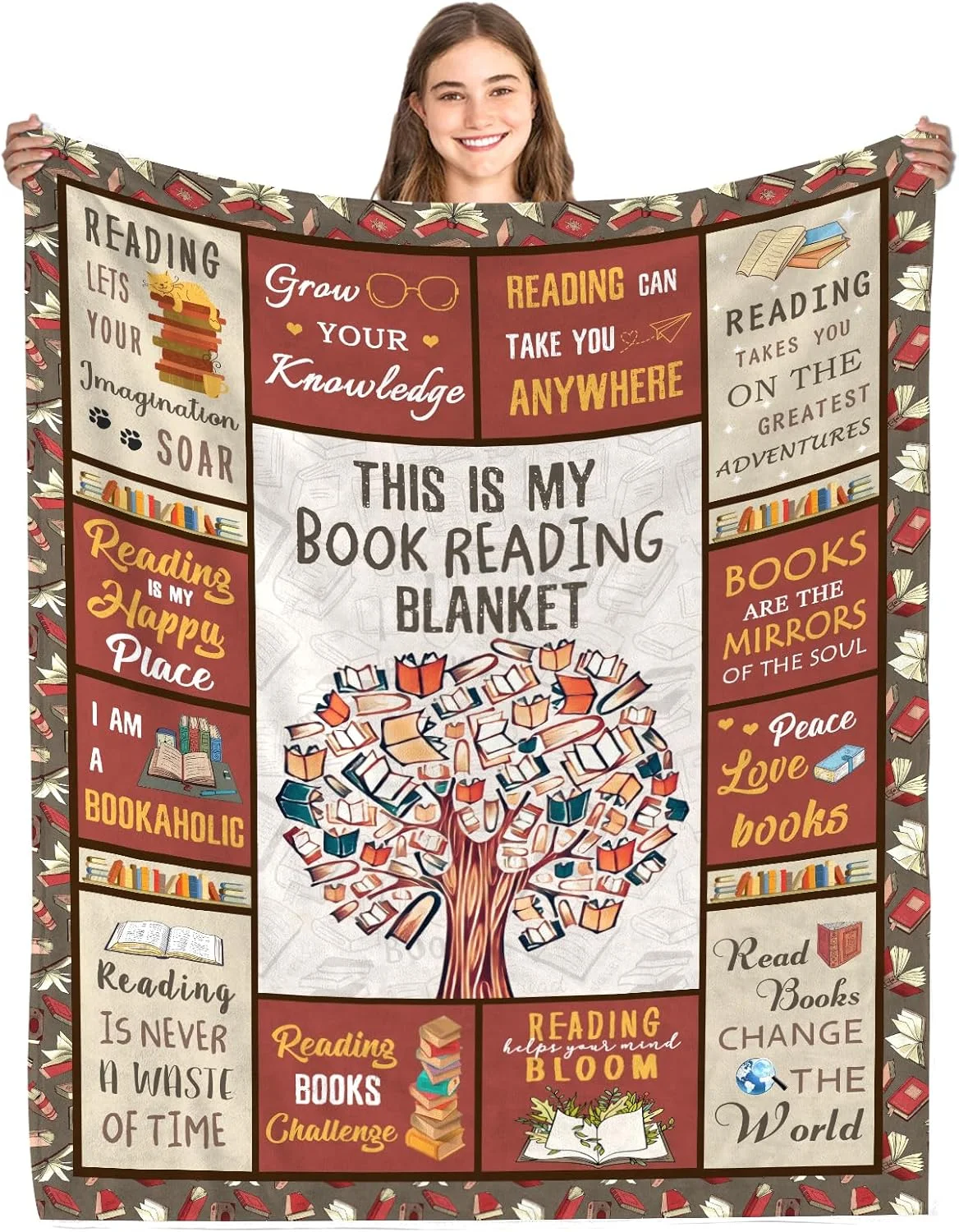 هدیه برای دوستداران کتاب Fiwbnasz، هدیه کتابدار برای زنان، هدیه باشگاه کتابخوانی برای ایده های کودکان، پتوی کتابخوانی برای دوستداران کتاب (127x152 سانتی متر)