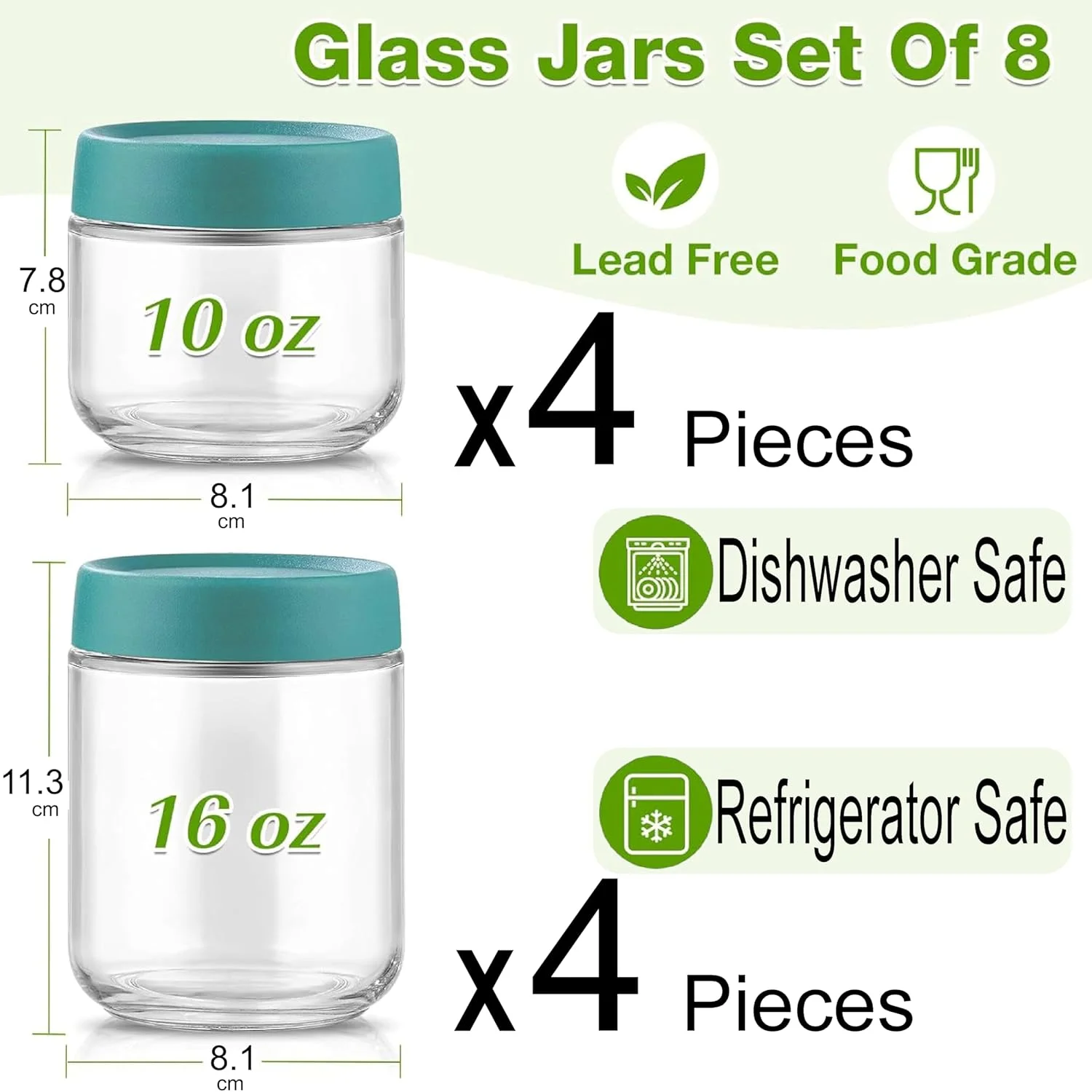 ست 8 عددی شیشه های مربا ماماتونز با درب های پیچی محکم، 4 عدد 480 میلی لیتری و 4 عدد 300 میلی لیتری، ظروف جو دوسر شبانه، ظروف صبحانه، شیشه های میسون، ظروف نگهداری غذای کودک، ظروف نگهداری سالاد و آماده سازی غذا ست 8 عددی شیشه های مربا ماماتونز با درب های پیچی محکم، 4 عدد 480 میلی لیتری و 4 عدد 300 میلی لیتری، ظروف جو دوسر شبانه، ظروف صبحانه، شیشه های میسون، ظروف نگهداری غذای کودک، ظروف نگهداری سالاد و آماده سازی غذا