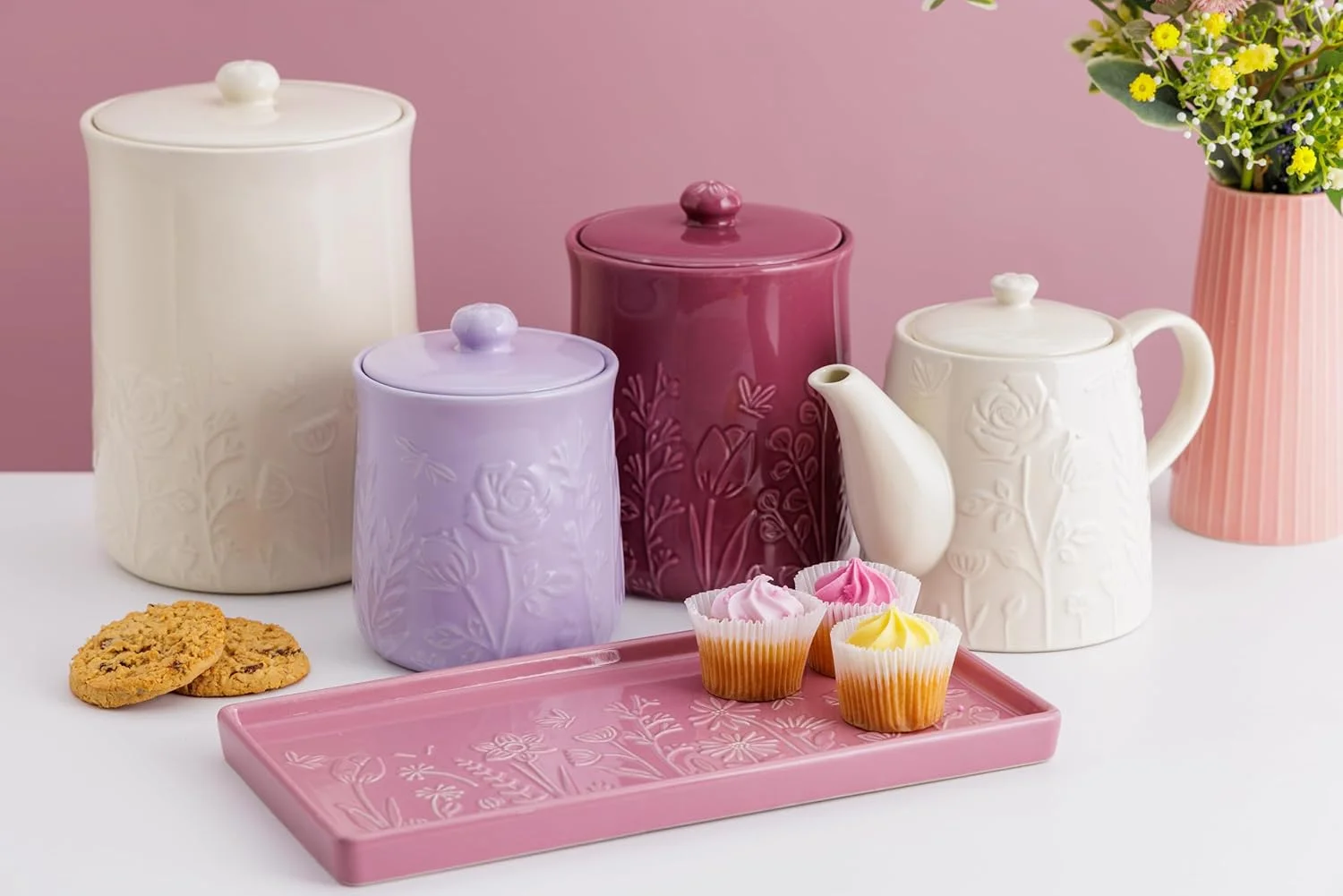 ظرف کوچک ذخیره سازی میسون کش طرح In the Meadow، ظرفیت 800 میلی لیتر، طراحی برجسته گل، جنس سنگ مقاوم، درب محکم - ایده آل برای چای، قهوه، شکر، برنج - ذخیره سازی کلاسیک آشپزخانه ظرف کوچک ذخیره سازی میسون کش طرح In the Meadow، ظرفیت 800 میلی لیتر، طراحی برجسته گل، جنس سنگ مقاوم، درب محکم - ایده آل برای چای، قهوه، شکر، برنج - ذخیره سازی کلاسیک آشپزخانه