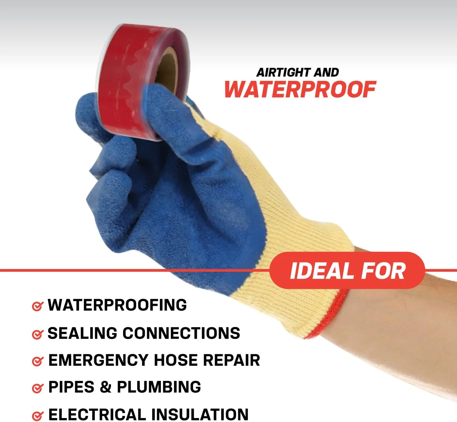 نوار نجات باند ایت، نوار سیلیکونی خودجوش، تعمیر اضطراری لوله کشی و شلنگ رادیاتور، عایق الکتریکی، استاندارد نظامی، 1 اینچ × 12 فوت، زرد