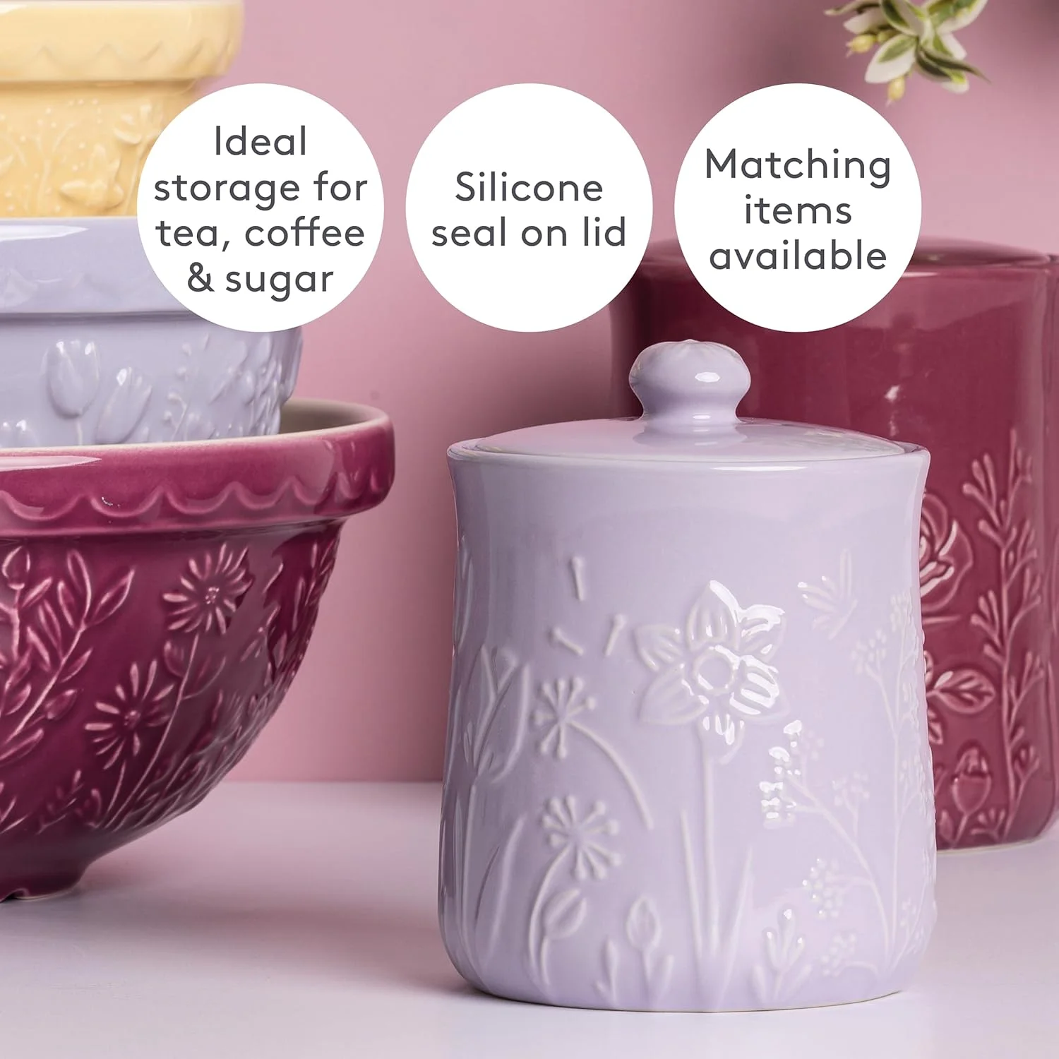 ظرف کوچک ذخیره سازی میسون کش طرح In the Meadow، ظرفیت 800 میلی لیتر، طراحی برجسته گل، جنس سنگ مقاوم، درب محکم - ایده آل برای چای، قهوه، شکر، برنج - ذخیره سازی کلاسیک آشپزخانه ظرف کوچک ذخیره سازی میسون کش طرح In the Meadow، ظرفیت 800 میلی لیتر، طراحی برجسته گل، جنس سنگ مقاوم، درب محکم - ایده آل برای چای، قهوه، شکر، برنج - ذخیره سازی کلاسیک آشپزخانه