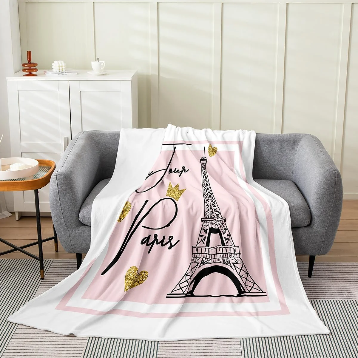 پتوی فصلی Feelyou طرح برج ایفل، پتوی پشمی صورتی طرح برج پاریس، پتوی فلانل نرم و لطیف برای کودکان دختر و پسر، پتوی میکروفایبر نرم طرح منظره شهر پاریس فرانسه، دکوراسیون اتاق، 40 در 50 اینچ