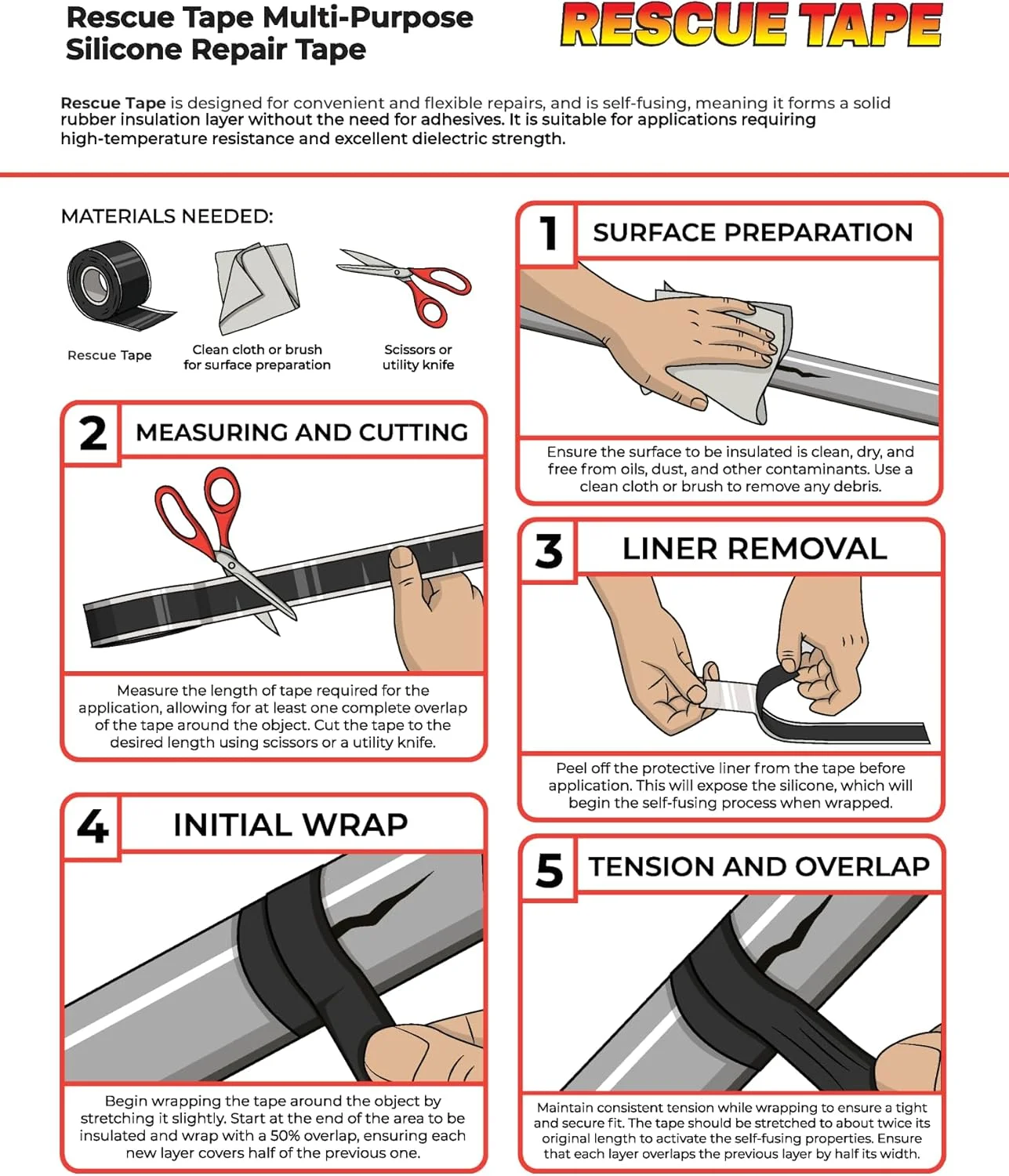 نوار نجات باند ایت، نوار سیلیکونی خودجوش، تعمیر اضطراری لوله کشی و شلنگ رادیاتور، عایق الکتریکی، استاندارد نظامی، 1 اینچ × 12 فوت، زرد