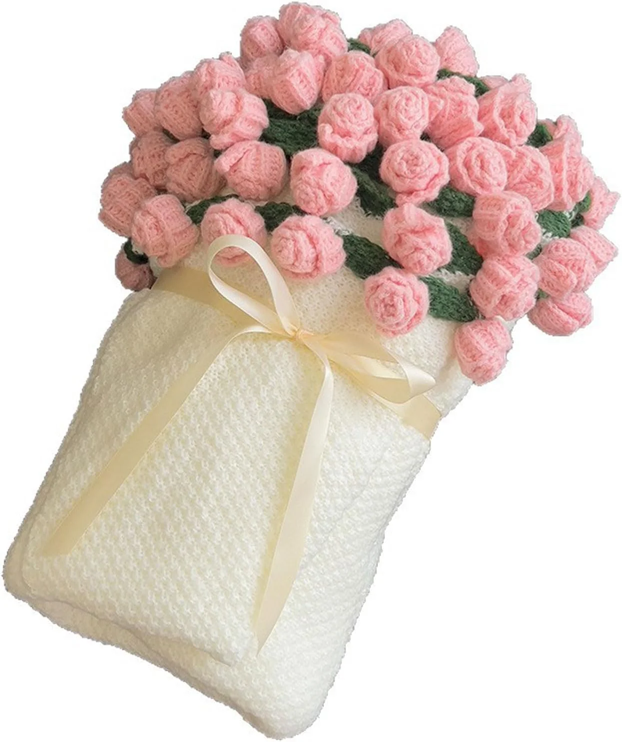 پتو طرح دسته گل رز آماده، پتوی رومیزی گلدار رز بافتنی دست ساز، پتوهای بافتنی نرم برای تزئین مبل و تخت