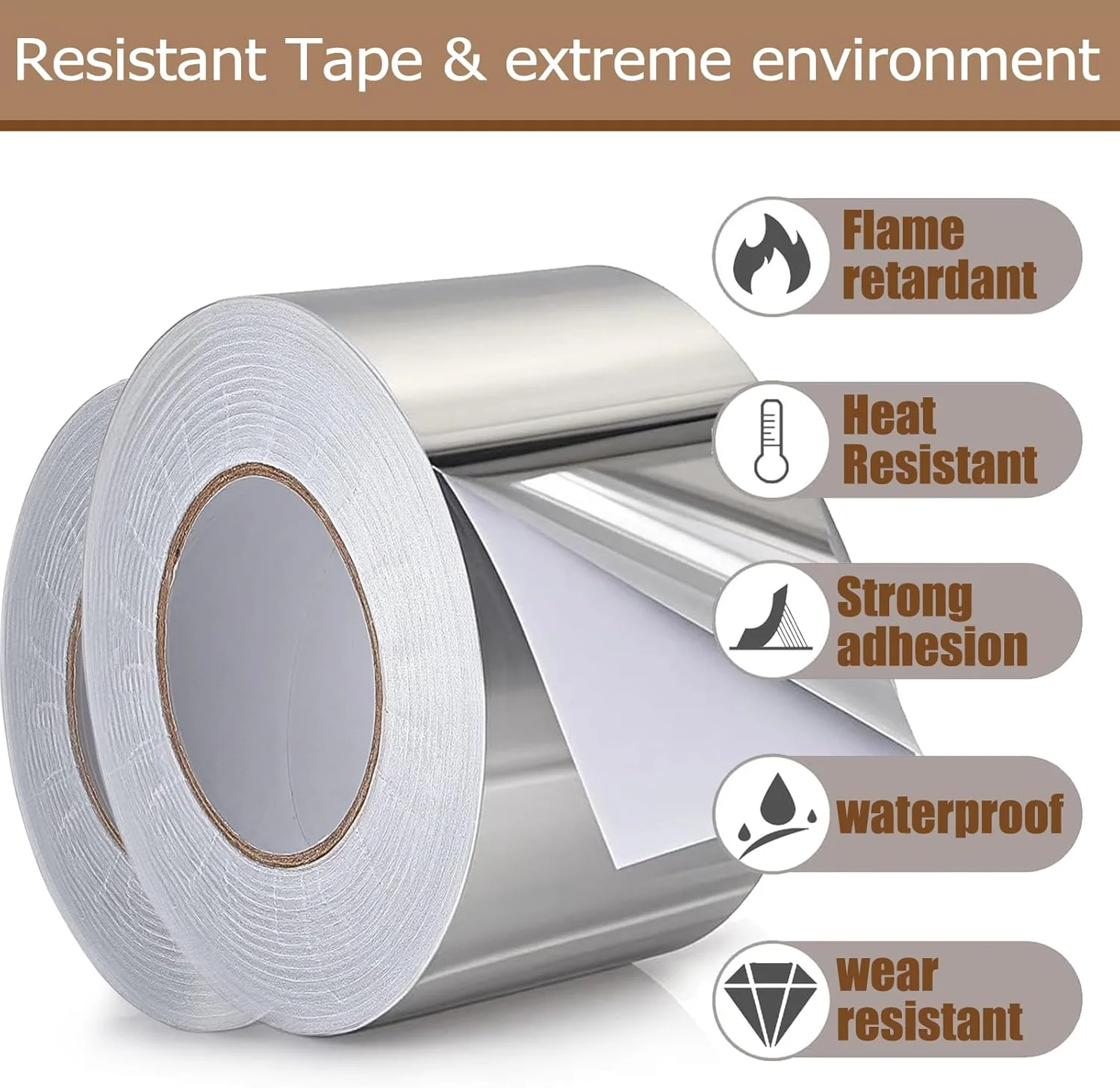 نوار فویل آلومینیومی 5 سانتی متر در 50 متر - 2 رول نوار چسب نقره ای عایق ضد آب با درجه حرارت بالا برای تعمیر مجرای HVAC، لوله ها، تعمیرات خانگی، مقاوم در برابر شعله و محافظت شده در برابر اشعه ماوراء بنفش