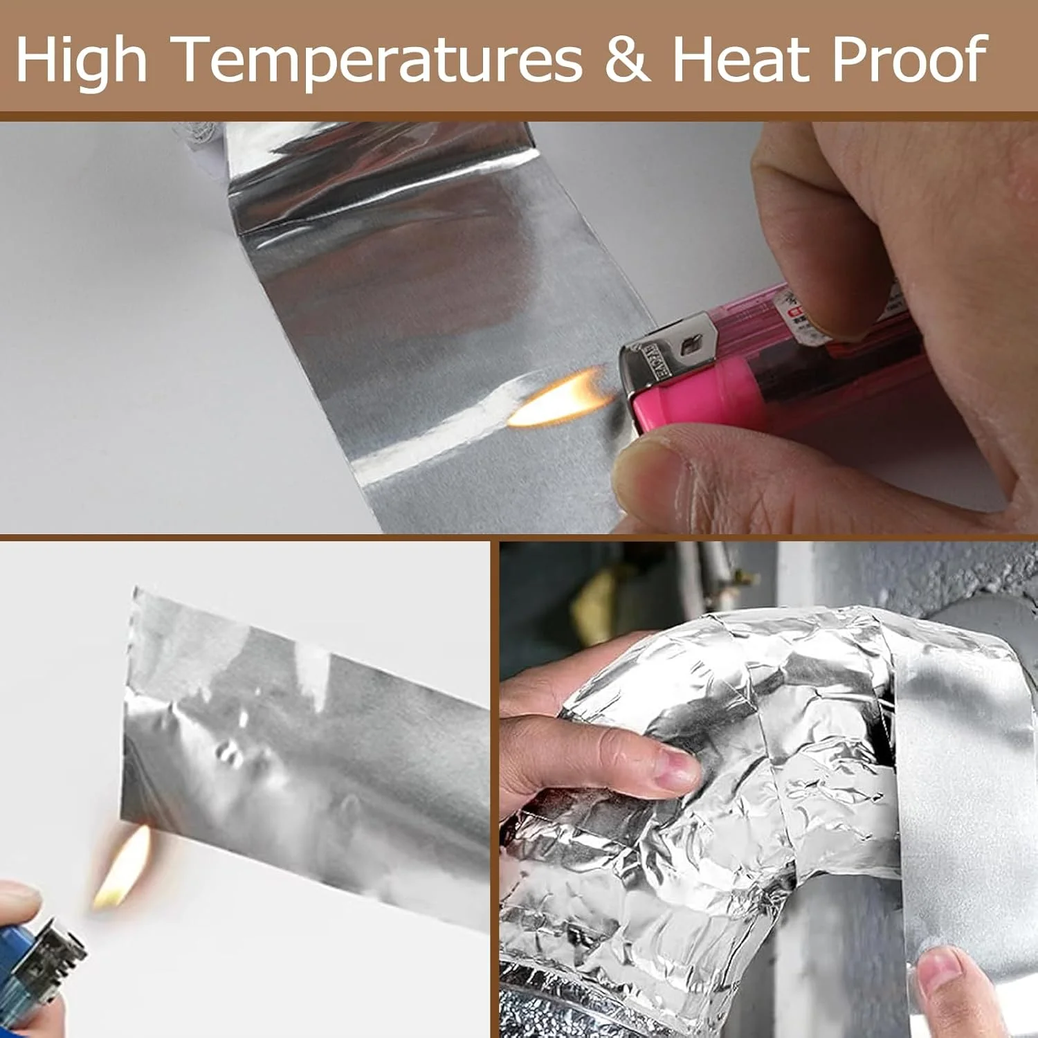 نوار فویل آلومینیومی 5 سانتی متر در 50 متر - 2 رول نوار چسب نقره ای عایق ضد آب با درجه حرارت بالا برای تعمیر مجرای HVAC، لوله ها، تعمیرات خانگی، مقاوم در برابر شعله و محافظت شده در برابر اشعه ماوراء بنفش