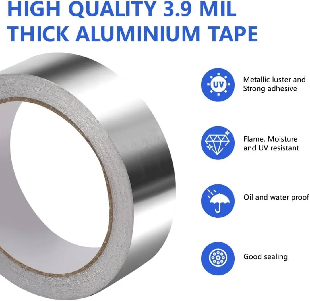 نوار چسب آلومینیومی (3 سانتی متر * 5 متر)، نوار فویل آلومینیومی، نوار عایق ضد آب برای ترکیدگی لوله، آب بندی پنجره، سایبان RV، نشتی سقف، آب بندی قایق، تعمیرات AC (4 عدد)