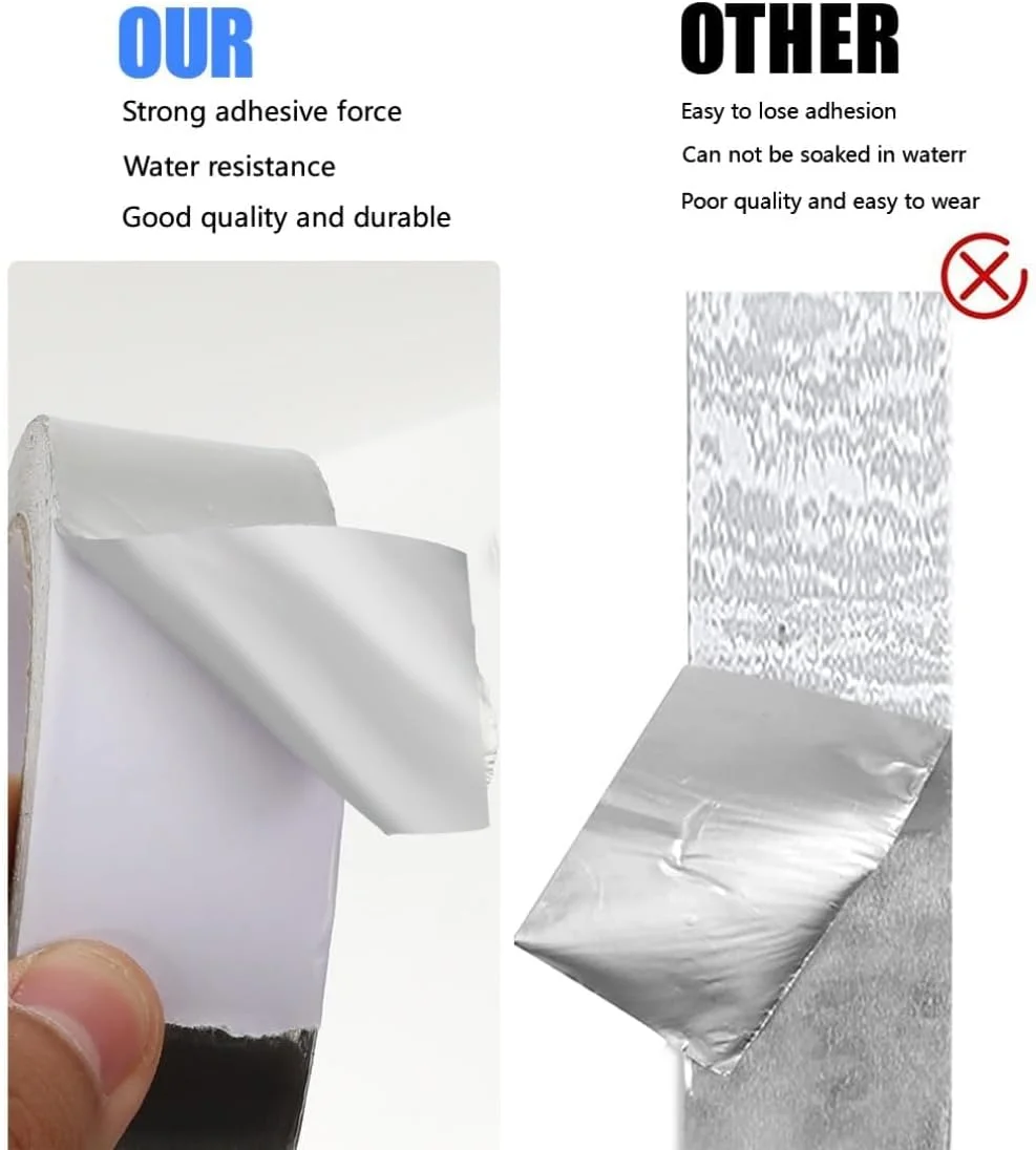 نوار چسب آلومینیومی (3 سانتی متر * 5 متر)، نوار فویل آلومینیومی، نوار عایق ضد آب برای ترکیدگی لوله، آب بندی پنجره، سایبان RV، نشتی سقف، آب بندی قایق، تعمیرات AC (4 عدد)