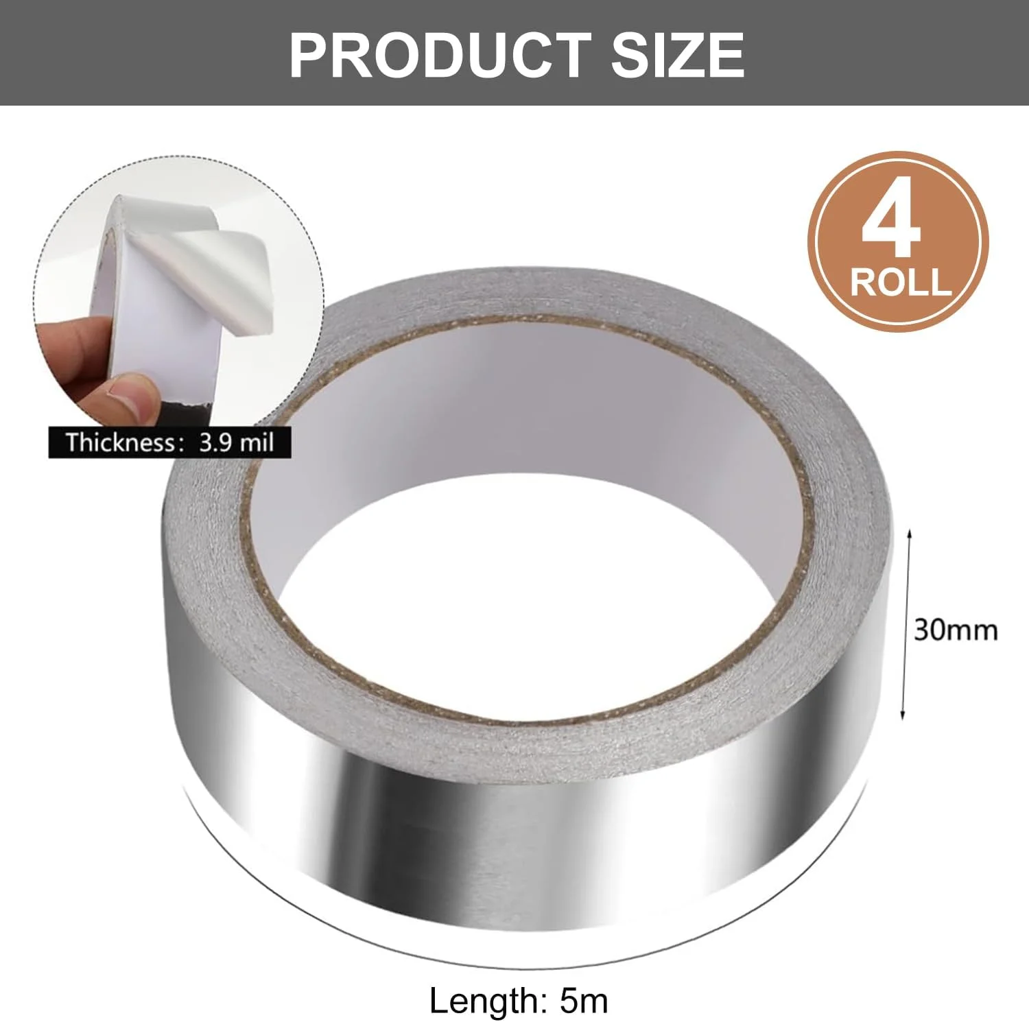 نوار چسب آلومینیومی (3 سانتی متر * 5 متر)، نوار فویل آلومینیومی، نوار عایق ضد آب برای ترکیدگی لوله، آب بندی پنجره، سایبان RV، نشتی سقف، آب بندی قایق، تعمیرات AC (4 عدد)
