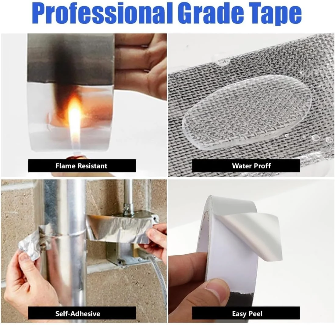 نوار چسب آلومینیومی (3 سانتی متر * 5 متر)، نوار فویل آلومینیومی، نوار عایق ضد آب برای ترکیدگی لوله، آب بندی پنجره، سایبان RV، نشتی سقف، آب بندی قایق، تعمیرات AC (4 عدد)