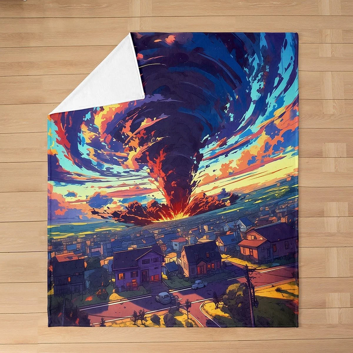 پتو طرح گردباد کارتونی Erosebridal سایز کوئین 90x90، پتو فلانل طرح گردباد رنگی برای کودکان، پسران و نوجوانان، دکوراسیون اتاق خواب با طرح بلایای طبیعی، نرم و لوکس