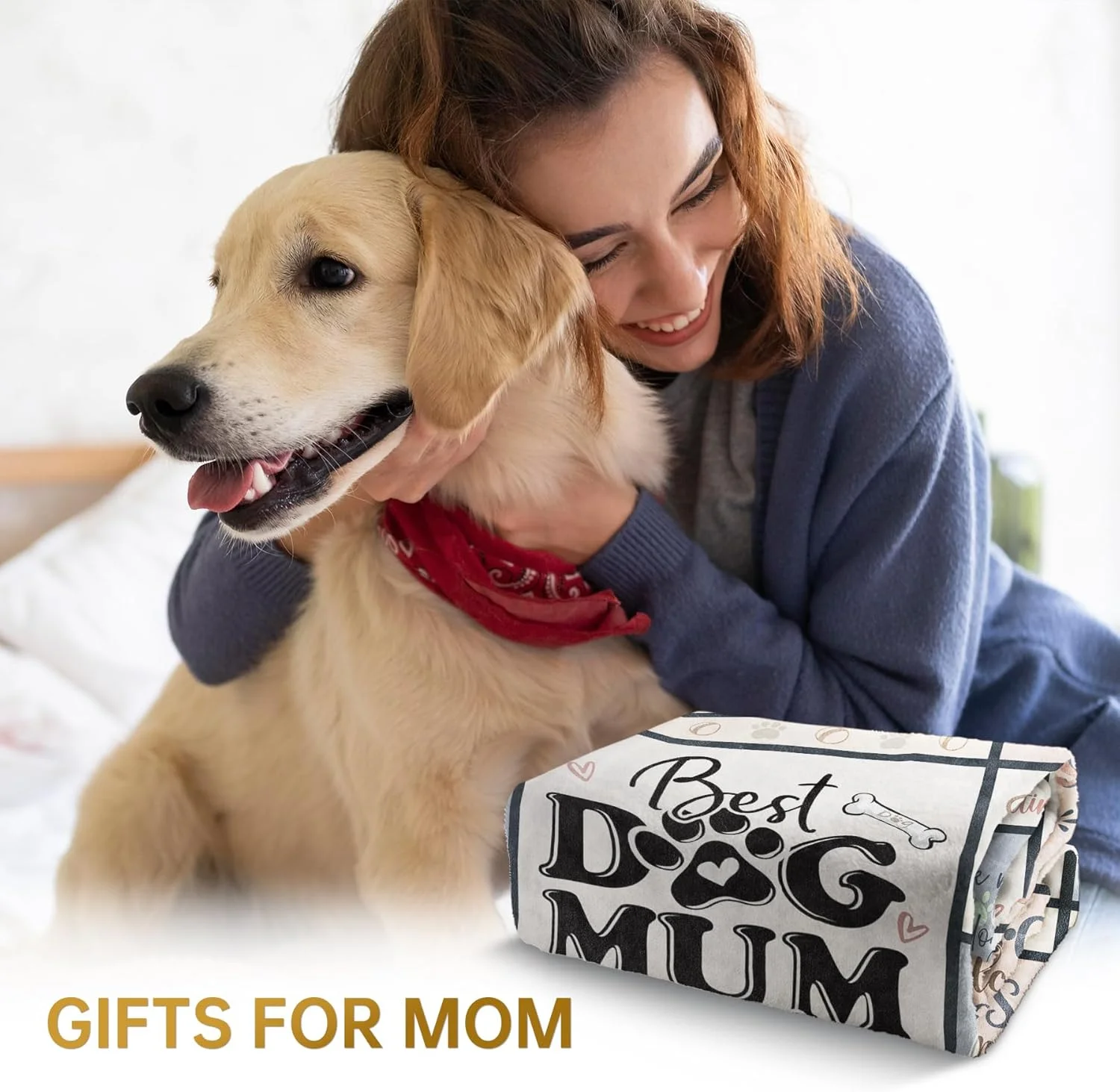 Encoink Dog Mum Gifts - Best Dog Mum Ever Blanket, Funny Dog Lover Gifts for Women, Cozy Dog Gift for Women, Dog Owner, Dog Themed Present Blanket for Birthday, Christmas, Mother’s Day