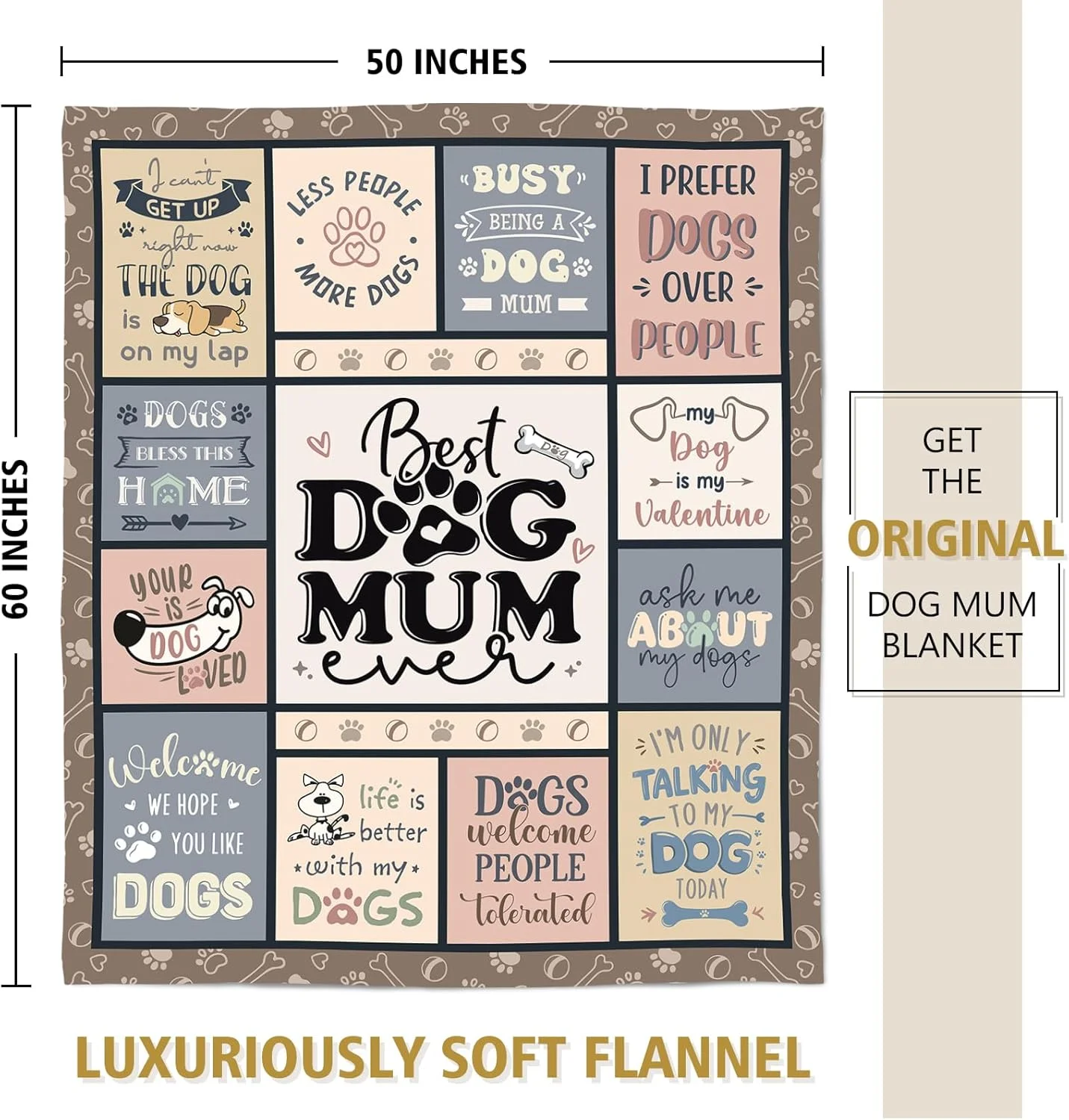 Encoink Dog Mum Gifts - Best Dog Mum Ever Blanket, Funny Dog Lover Gifts for Women, Cozy Dog Gift for Women, Dog Owner, Dog Themed Present Blanket for Birthday, Christmas, Mother’s Day
