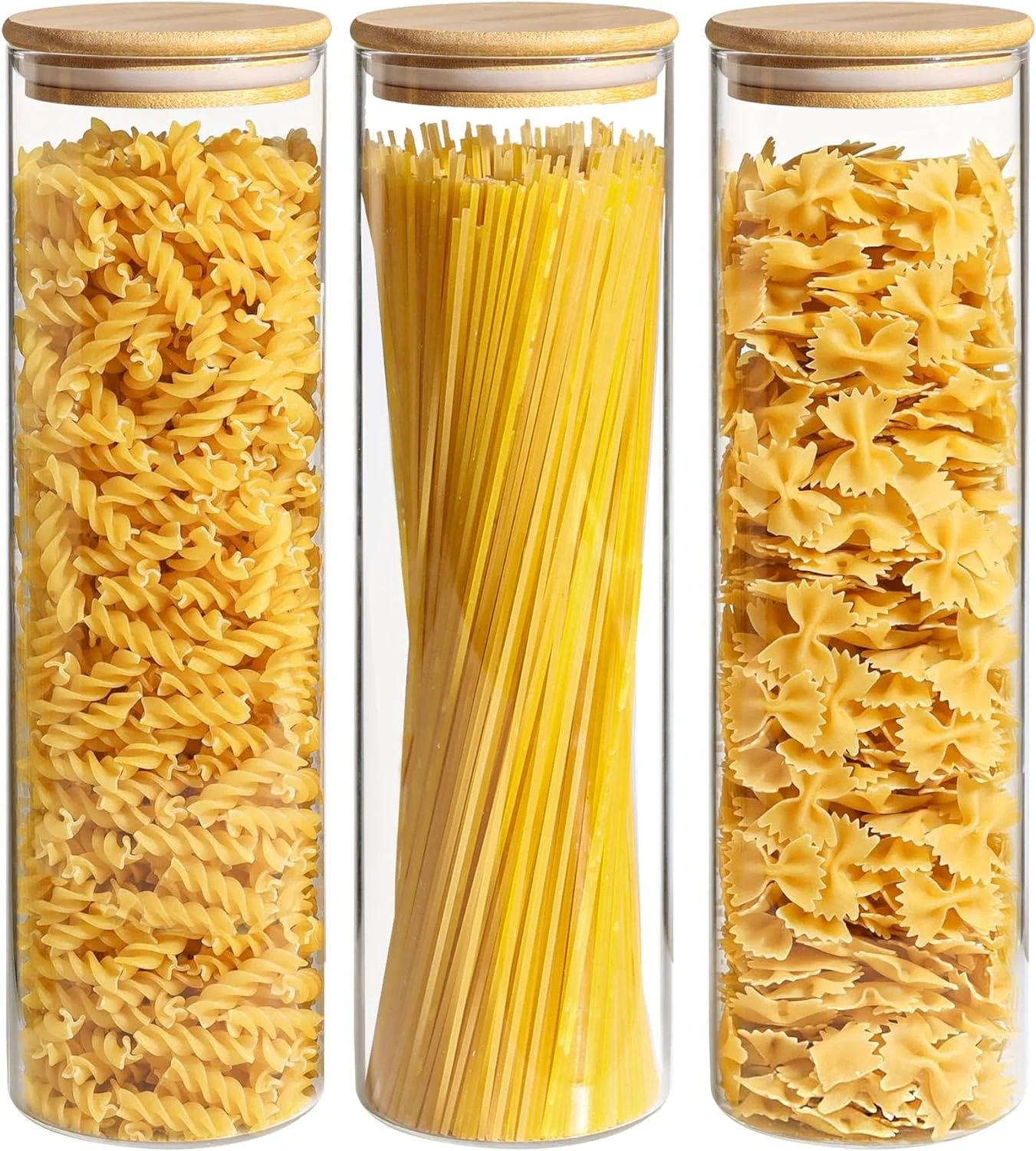 ظرف نگهداری پاستا و اسپاگتی شیشه ای KTMAMA با درب، 1400 میلی لیتر، ظرف بلند شفاف نگهداری مواد غذایی با درب بامبو، ظرف نگهداری حبوبات، آرد، غلات و دانه های قهوه، ست 3 عددی ظرف نگهداری پاستا و اسپاگتی شیشه ای KTMAMA با درب، 1400 میلی لیتر، ظرف بلند شفاف نگهداری مواد غذایی با درب بامبو، ظرف نگهداری حبوبات، آرد، غلات و دانه های قهوه، ست 3 عددی