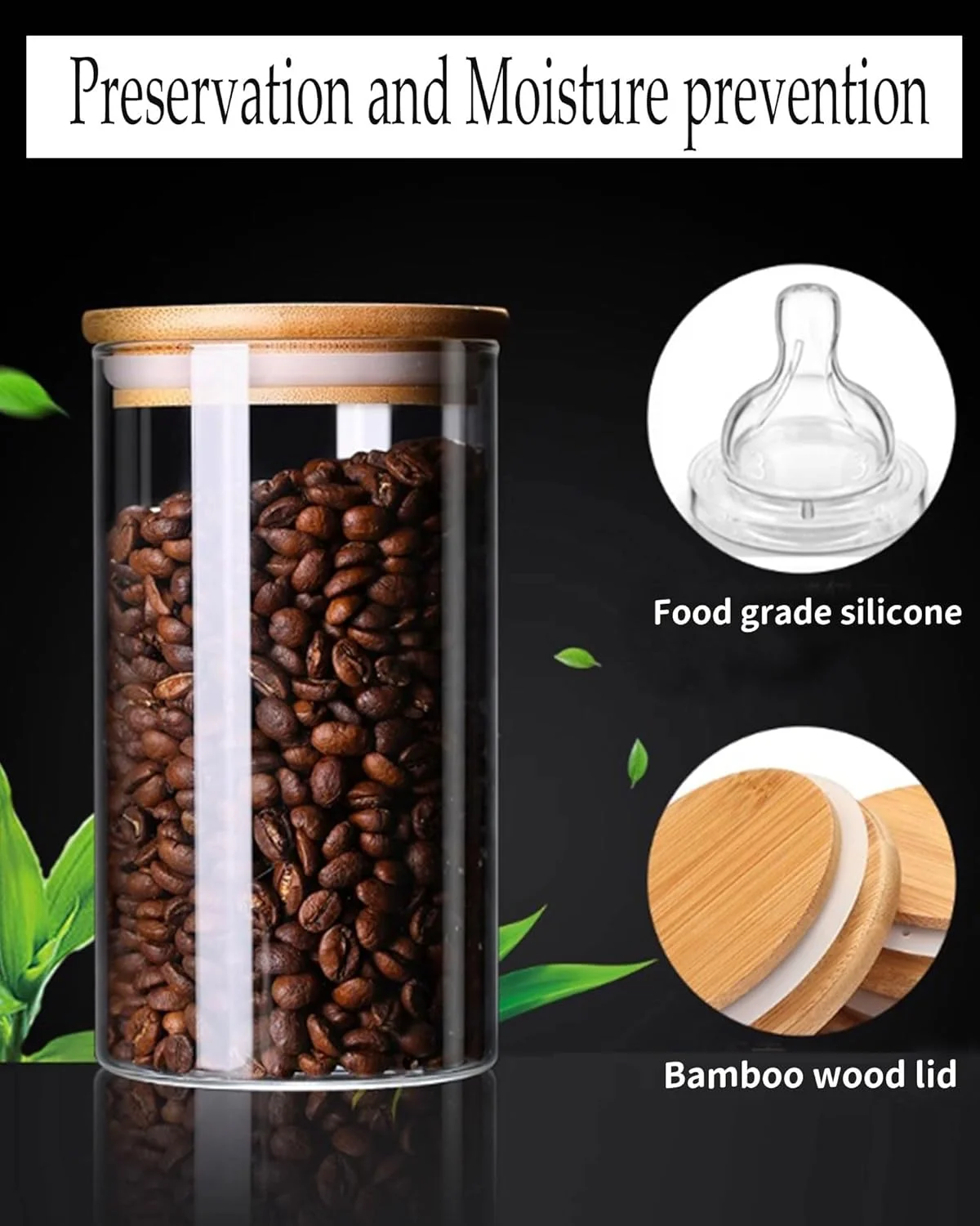 ظروف شیشه ای LAHDYFHOE با درب بامبو 650 میلی لیتر [مجموعه 6 عددی]، ظروف شیشه ای با درب های هواگیر، ظروف نگهداری مواد غذایی شیشه ای برای قهوه، شکر، چای، آبنبات، کلوچه، بهترین انتخاب برای آشپزخانه و انبار