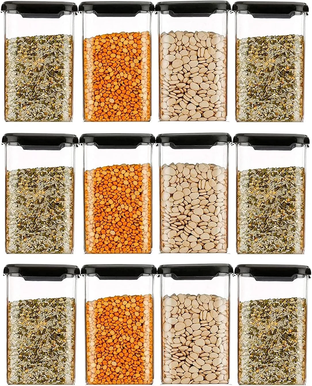 لوازم جانبی آشپزخانه کیچول | ظرف نگهداری مربعی شکل 1100 میلی لیتری و سازمان دهنده ظروف درب دار | ست ظروف آشپزخانه | ست جعبه های پلاستیکی برای نگهداری مواد غذایی در خانه و آشپزخانه، 6 عدد، مشکی لوازم جانبی آشپزخانه کیچول | ظرف نگهداری مربعی شکل 1100 میلی لیتری و سازمان دهنده ظروف درب دار | ست ظروف آشپزخانه | ست جعبه های پلاستیکی برای نگهداری مواد غذایی در خانه و آشپزخانه، 6 عدد، مشکی