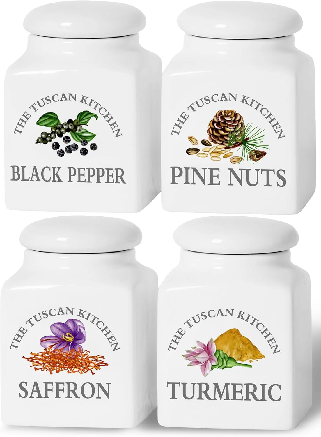 ظروف سرامیکی نگهداری ادویه جات آشپزخانه، ظروف شیشه ای مواد غذایی با درب های محکم، ظروف 170 گرمی برای آجیل صورتی، زردچوبه، زعفران، فلفل سیاه، ست 4 عددی، سفید ظروف سرامیکی نگهداری ادویه جات آشپزخانه، ظروف شیشه ای مواد غذایی با درب های محکم، ظروف 170 گرمی برای آجیل صورتی، زردچوبه، زعفران، فلفل سیاه، ست 4 عددی، سفید