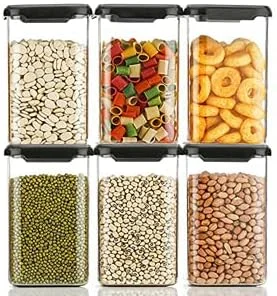 لوازم جانبی آشپزخانه کیچول | ظرف نگهداری مربعی شکل 1100 میلی لیتری و سازمان دهنده ظروف درب دار | ست ظروف آشپزخانه | ست جعبه های پلاستیکی برای نگهداری مواد غذایی در خانه و آشپزخانه، 6 عدد، مشکی لوازم جانبی آشپزخانه کیچول | ظرف نگهداری مربعی شکل 1100 میلی لیتری و سازمان دهنده ظروف درب دار | ست ظروف آشپزخانه | ست جعبه های پلاستیکی برای نگهداری مواد غذایی در خانه و آشپزخانه، 6 عدد، مشکی