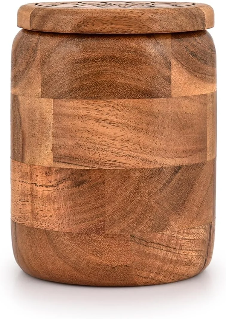 ظروف نگهداری غذا کیمونا، شیشه های چوبی گرد از چوب اقاقیا با درب برای نگهداری کوکی، چای، شکر، قهوه. (11.43 سانتی متر x 11.43 سانتی متر x 15.24 سانتی متر)