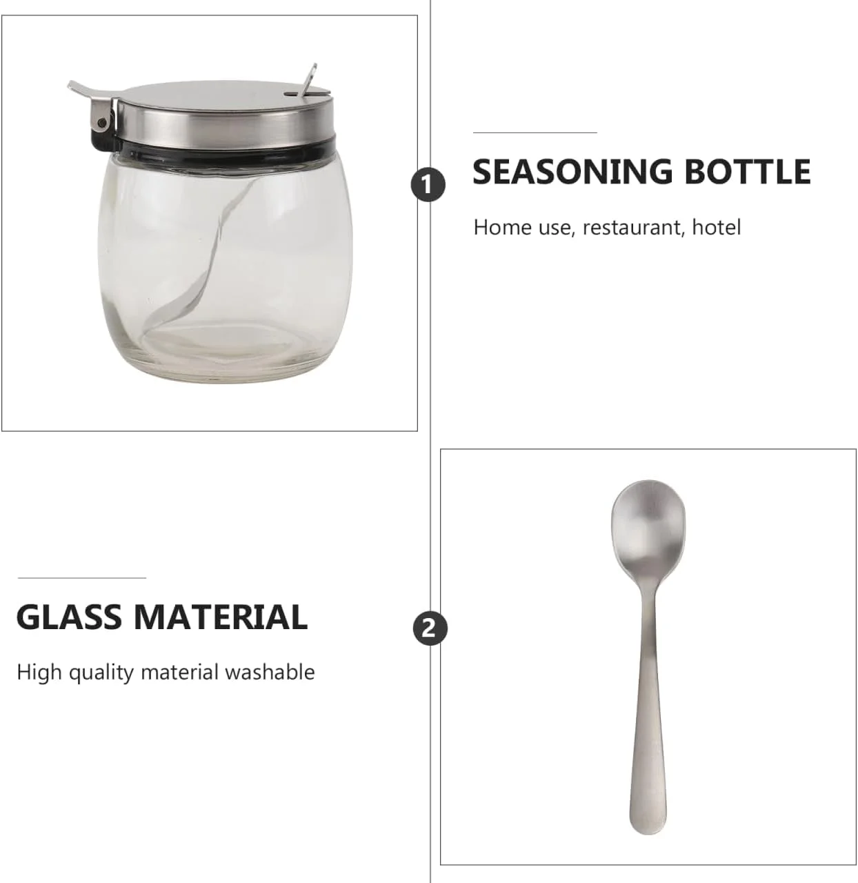 ست 2 عددی ظروف شیشه ای شکر و نمک، ظروف نگهداری آشپزخانه 240 میلی لیتری با درب و قاشق، ظروف درب دار برای قهوه، ادویه جات، چای، حبه قند، سازماندهی انبار ست 2 عددی ظروف شیشه ای شکر و نمک، ظروف نگهداری آشپزخانه 240 میلی لیتری با درب و قاشق، ظروف درب دار برای قهوه، ادویه جات، چای، حبه قند، سازماندهی انبار