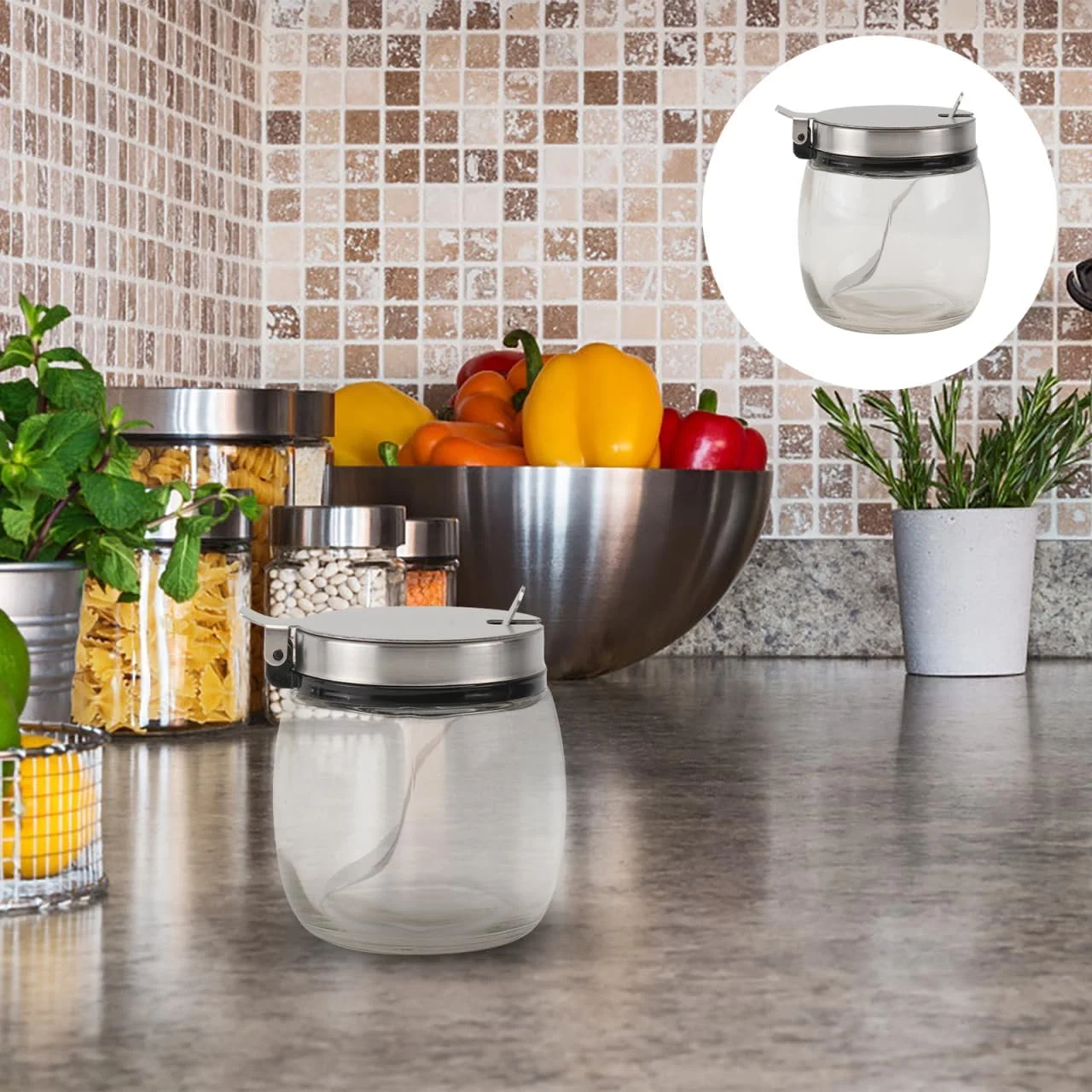 ست 2 عددی ظروف شیشه ای شکر و نمک، ظروف نگهداری آشپزخانه 240 میلی لیتری با درب و قاشق، ظروف درب دار برای قهوه، ادویه جات، چای، حبه قند، سازماندهی انبار ست 2 عددی ظروف شیشه ای شکر و نمک، ظروف نگهداری آشپزخانه 240 میلی لیتری با درب و قاشق، ظروف درب دار برای قهوه، ادویه جات، چای، حبه قند، سازماندهی انبار