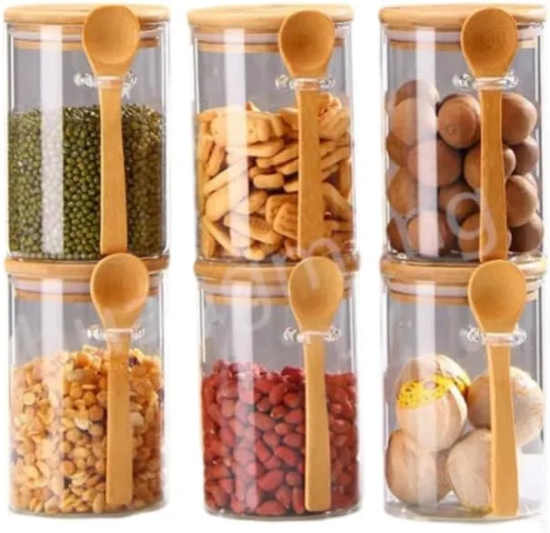 Kitchen Storage Jar 6pcs Airtight Containers Set - Glass Jars with Bamboo Lid (17oz*6) | برطمانات زجاجية للتخزين مع غطاء خشب | Food, Coffee, Nuts, Oats, Spices, Storage Jars علب بهارات مطبخ Kitchen Storage Jar 6pcs Airtight Containers Set - Glass Jars with Bamboo Lid (17oz*6) | برطمانات زجاجية للتخزين مع غطاء خشب | Food, Coffee, Nuts, Oats, Spices, Storage Jars علب بهارات مطبخ