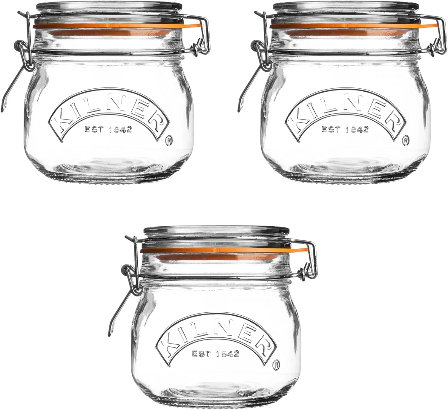 Kilner Set of 3 Clip Top Round Jars|0.5 Litre Capacity| Orange Seal and Stainless Steel Clip Fastening|Perfect for Storage & Preserving 0.5L 0025.054 Kilner Set of 3 Clip Top Round Jars|0.5 Litre Capacity| Orange Seal and Stainless Steel Clip Fastening|Perfect for Storage & Preserving 0.5L 0025.054