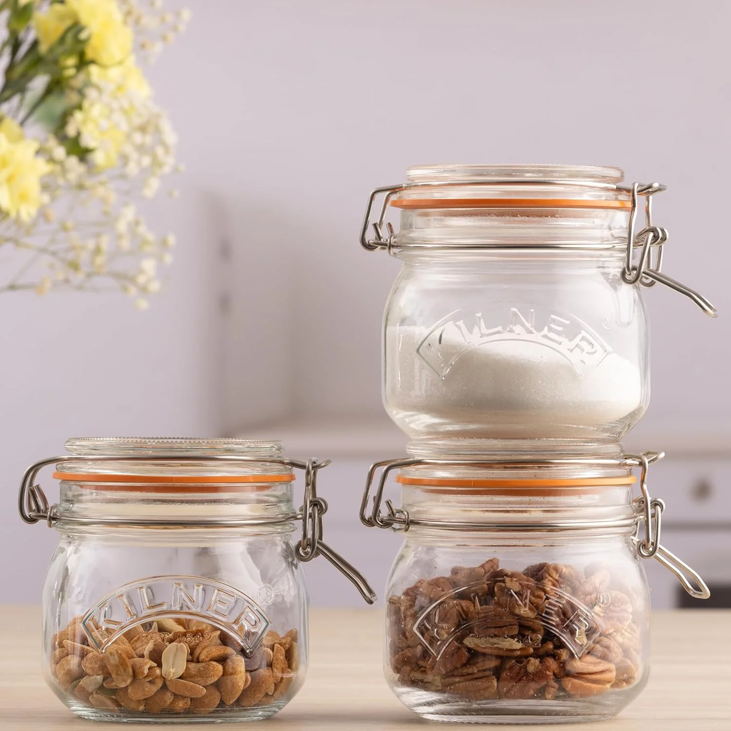 Kilner Set of 3 Clip Top Round Jars|0.5 Litre Capacity| Orange Seal and Stainless Steel Clip Fastening|Perfect for Storage & Preserving 0.5L 0025.054 Kilner Set of 3 Clip Top Round Jars|0.5 Litre Capacity| Orange Seal and Stainless Steel Clip Fastening|Perfect for Storage & Preserving 0.5L 0025.054