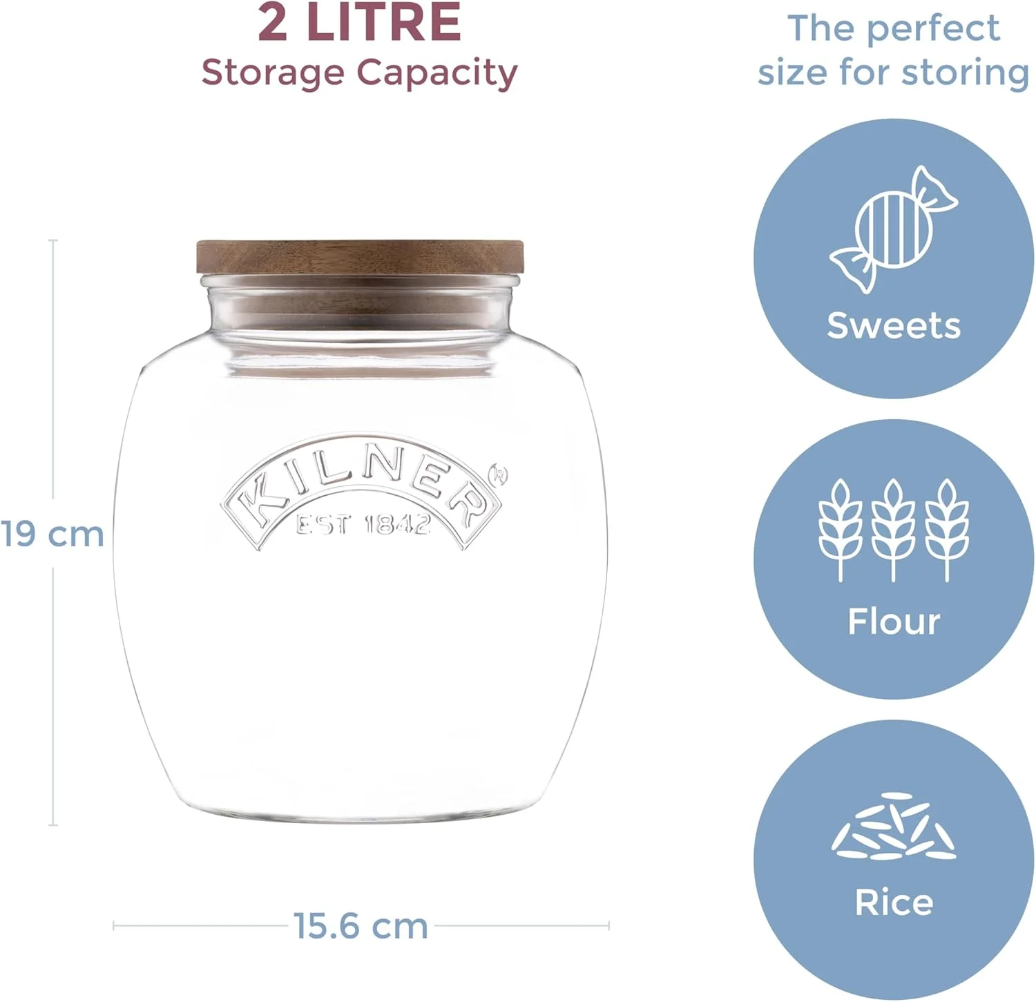 ظرف شیشه ای درب چوبی Kilner Universal با ظرفیت 2 لیتر، مناسب برای نگهداری مواد غذایی خشک مانند غلات، پاستا و حبوبات ظرف شیشه ای درب چوبی Kilner Universal با ظرفیت 2 لیتر، مناسب برای نگهداری مواد غذایی خشک مانند غلات، پاستا و حبوبات