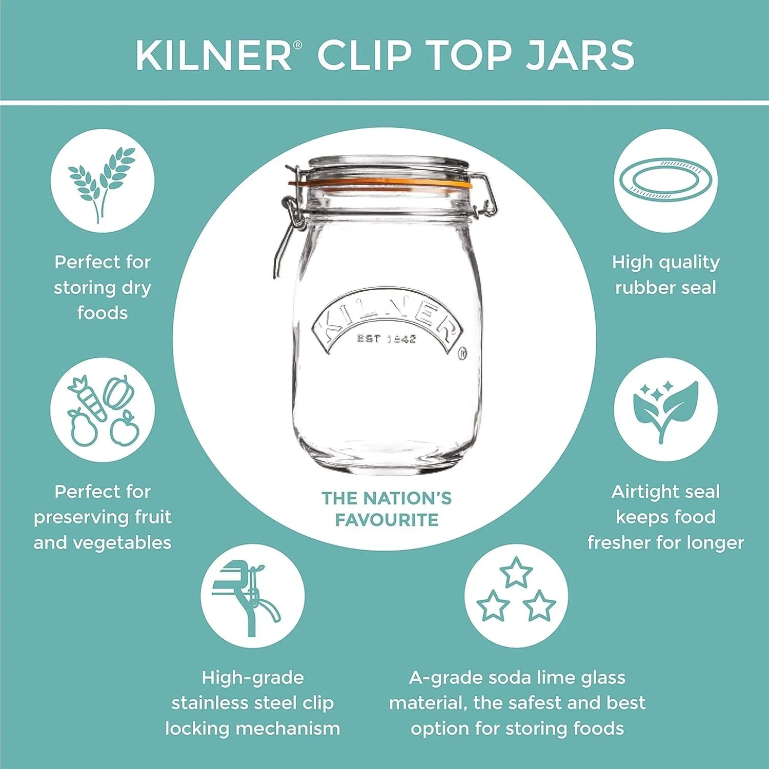 Kilner Premium Clip Top Glass Jar 3L – Airtight Glass Containers for Kitchen Storage – Classic Glass Jar with Lid for Dry Food, Pickles, Pantry & Fridge – Kitchen Storage Glass Container Kilner Premium Clip Top Glass Jar 3L – Airtight Glass Containers for Kitchen Storage – Classic Glass Jar with Lid for Dry Food, Pickles, Pantry & Fridge – Kitchen Storage Glass Container