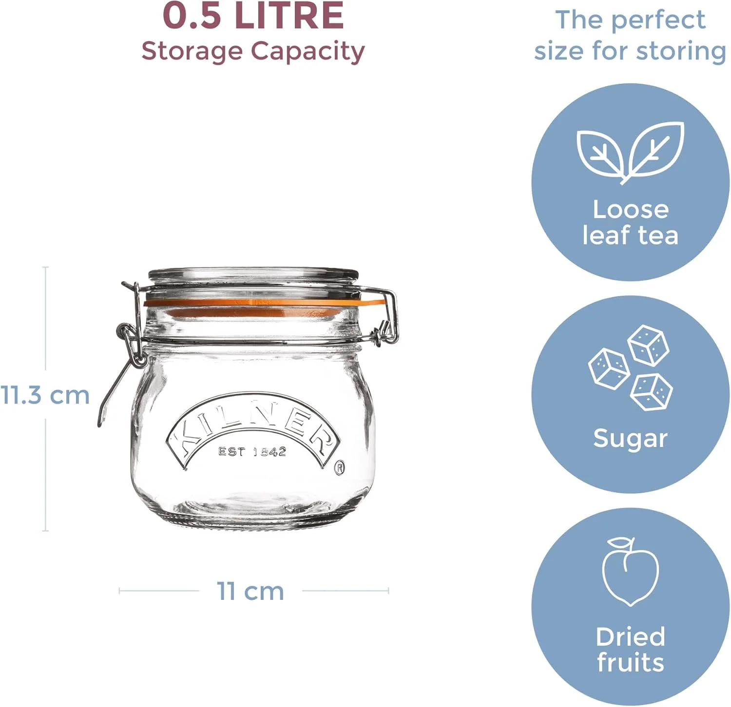 Kilner Set of 3 Clip Top Round Jars|0.5 Litre Capacity| Orange Seal and Stainless Steel Clip Fastening|Perfect for Storage & Preserving 0.5L 0025.054 Kilner Set of 3 Clip Top Round Jars|0.5 Litre Capacity| Orange Seal and Stainless Steel Clip Fastening|Perfect for Storage & Preserving 0.5L 0025.054