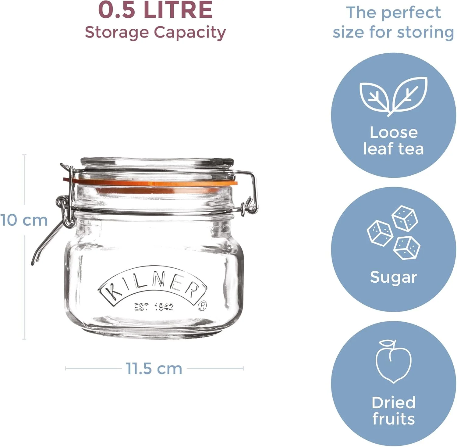 Kilner 25.51 Preserving Jar for Jam, with Square Base and Mechanic Cap Clip, Capacity: 0.5 litres Kilner 25.51 Preserving Jar for Jam, with Square Base and Mechanic Cap Clip, Capacity: 0.5 litres