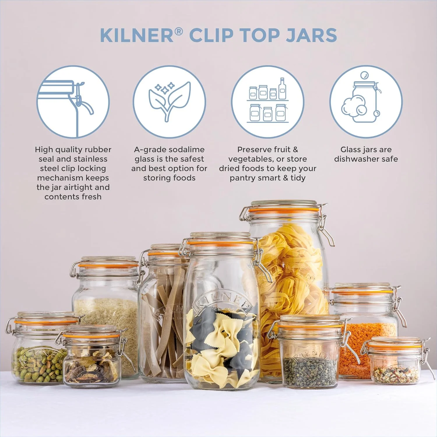 Kilner Set of 3 Clip Top Round Jars|0.5 Litre Capacity| Orange Seal and Stainless Steel Clip Fastening|Perfect for Storage & Preserving 0.5L 0025.054 Kilner Set of 3 Clip Top Round Jars|0.5 Litre Capacity| Orange Seal and Stainless Steel Clip Fastening|Perfect for Storage & Preserving 0.5L 0025.054