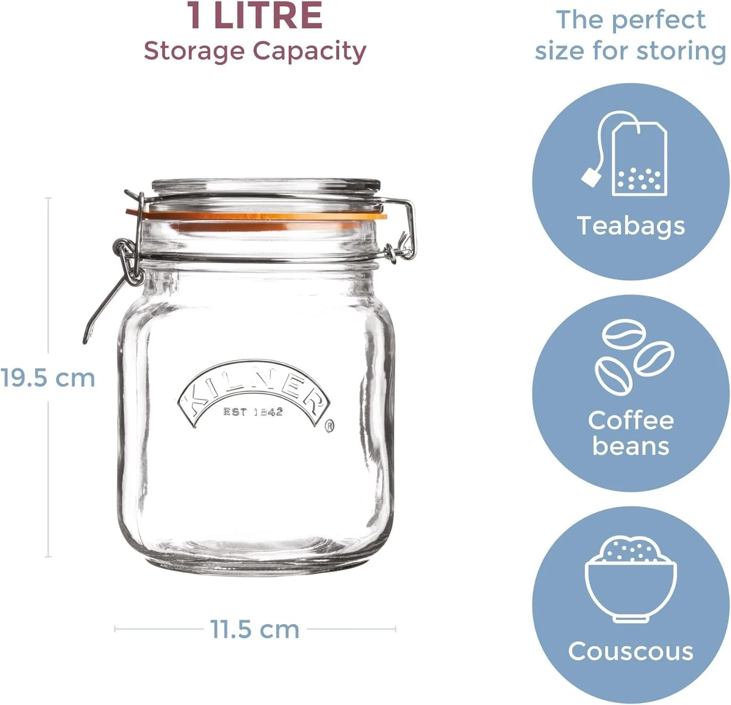 شیشه مربا مربع درب کلیپسی Kilner، ۱ لیتر شیشه مربا مربع درب کلیپسی Kilner، ۱ لیتر