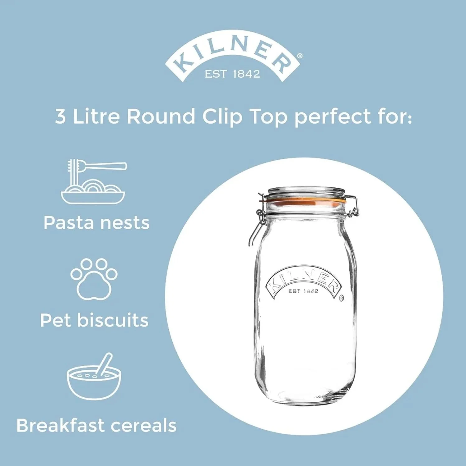 Kilner Premium Clip Top Glass Jar 3L – Airtight Glass Containers for Kitchen Storage – Classic Glass Jar with Lid for Dry Food, Pickles, Pantry & Fridge – Kitchen Storage Glass Container Kilner Premium Clip Top Glass Jar 3L – Airtight Glass Containers for Kitchen Storage – Classic Glass Jar with Lid for Dry Food, Pickles, Pantry & Fridge – Kitchen Storage Glass Container