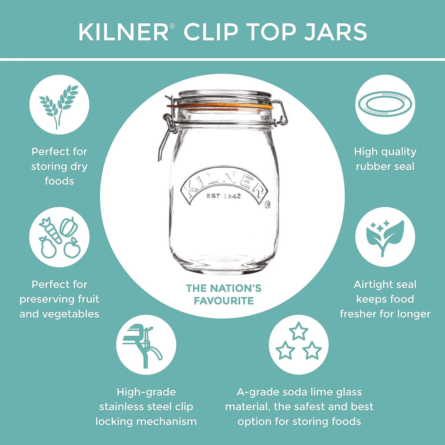 Kilner 25.51 Preserving Jar for Jam, with Square Base and Mechanic Cap Clip, Capacity: 0.5 litres Kilner 25.51 Preserving Jar for Jam, with Square Base and Mechanic Cap Clip, Capacity: 0.5 litres